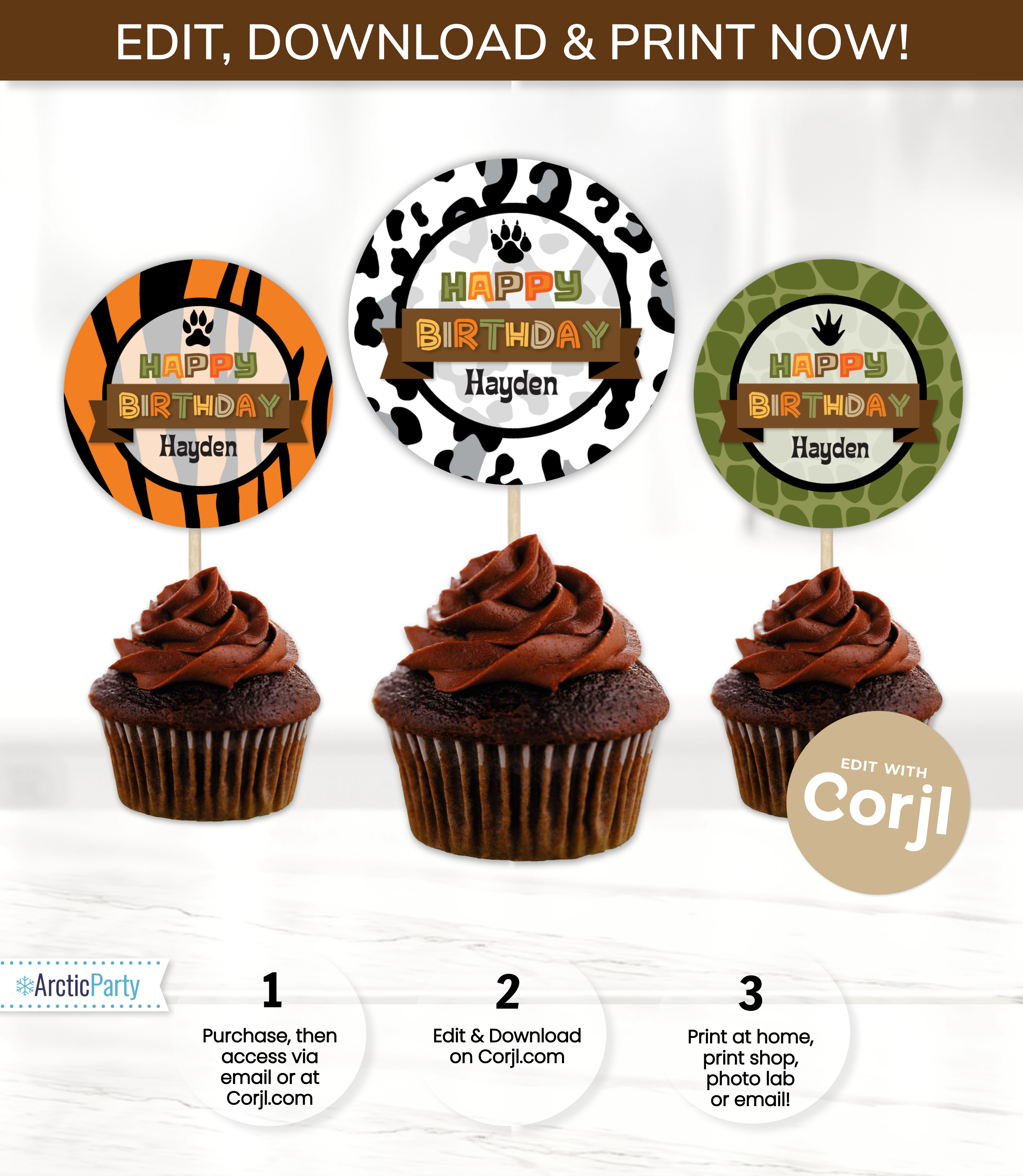 Safari Cupcake Toppers design preview