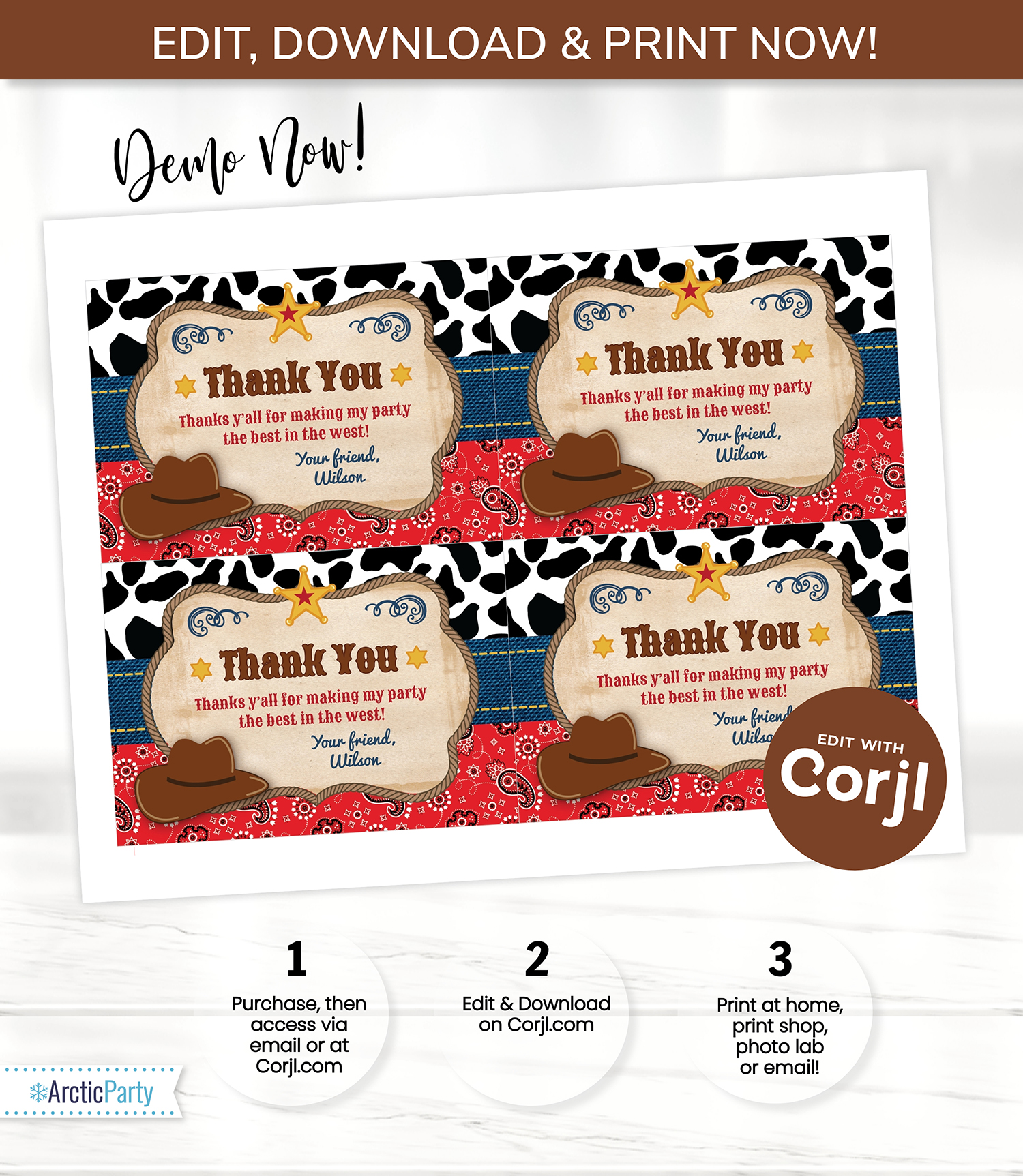 Western Thank You Cards design preview
