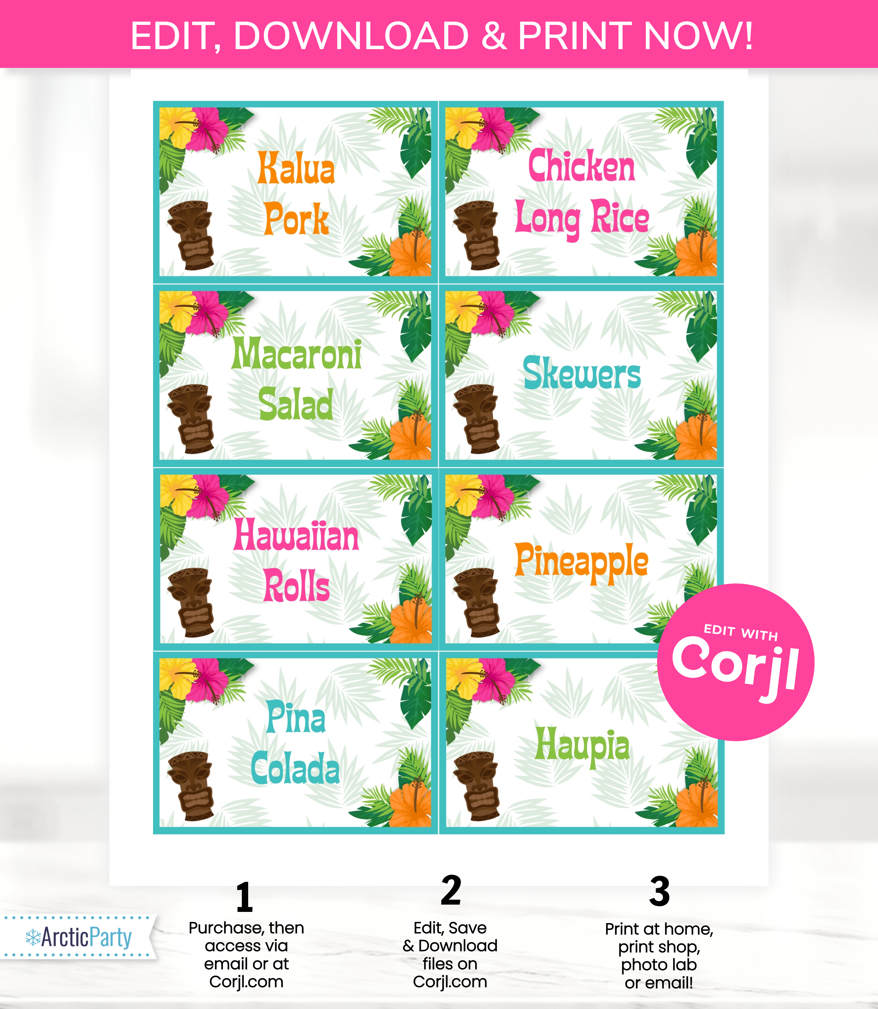 Luau Party Labels design preview