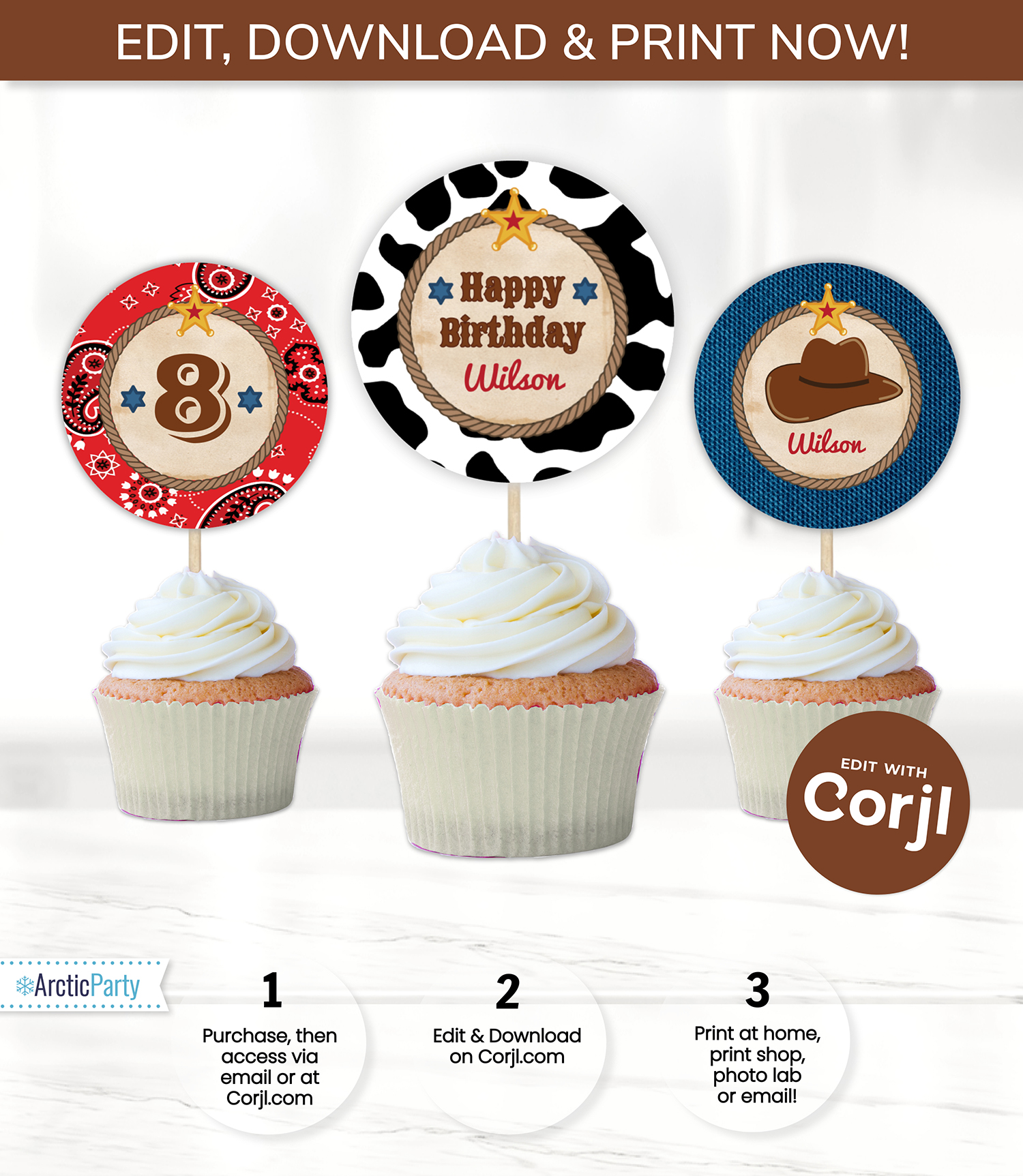 Western Cupcake Toppers design preview