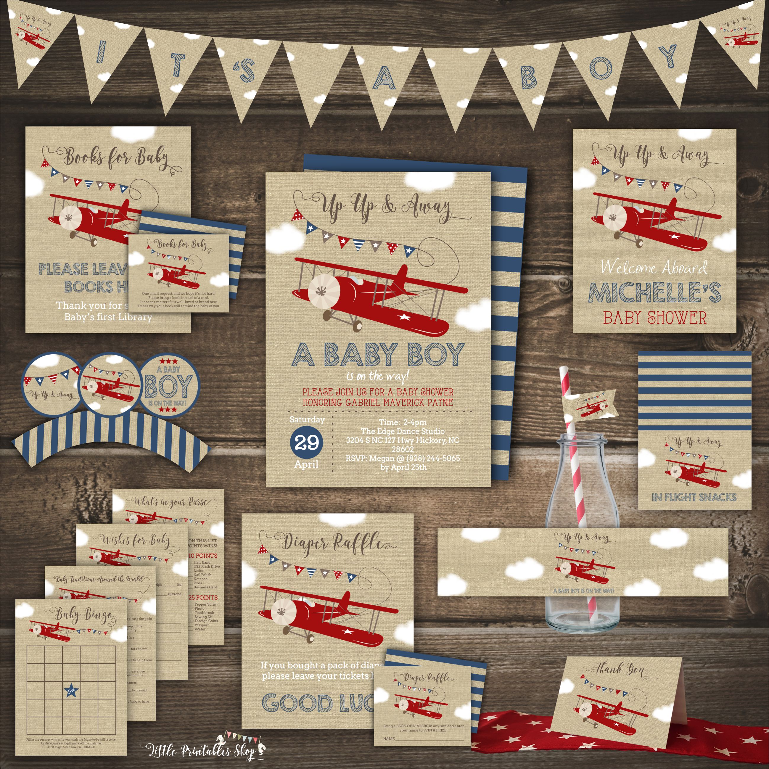 Airplane Baby Shower Printable Kit design preview