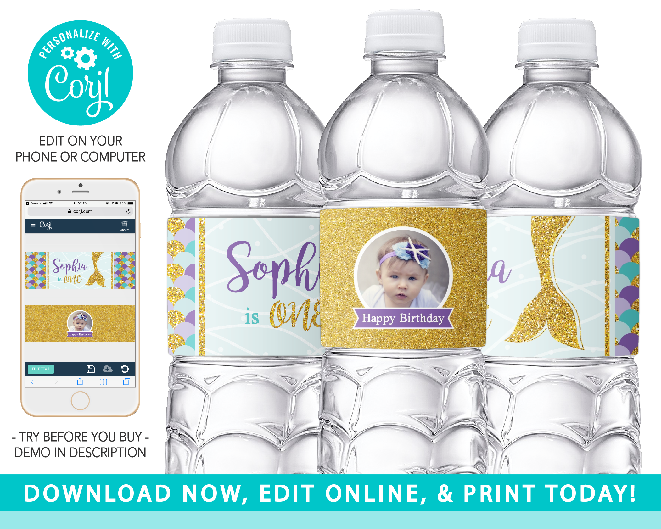 Mermaid Water Labels (ME1016SG) design preview