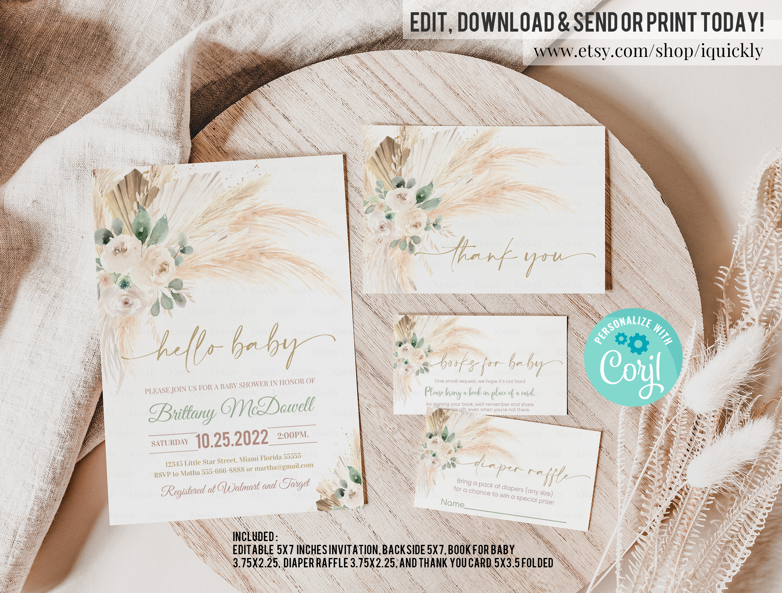 PGB003 - Pampas grass invitation SET design preview