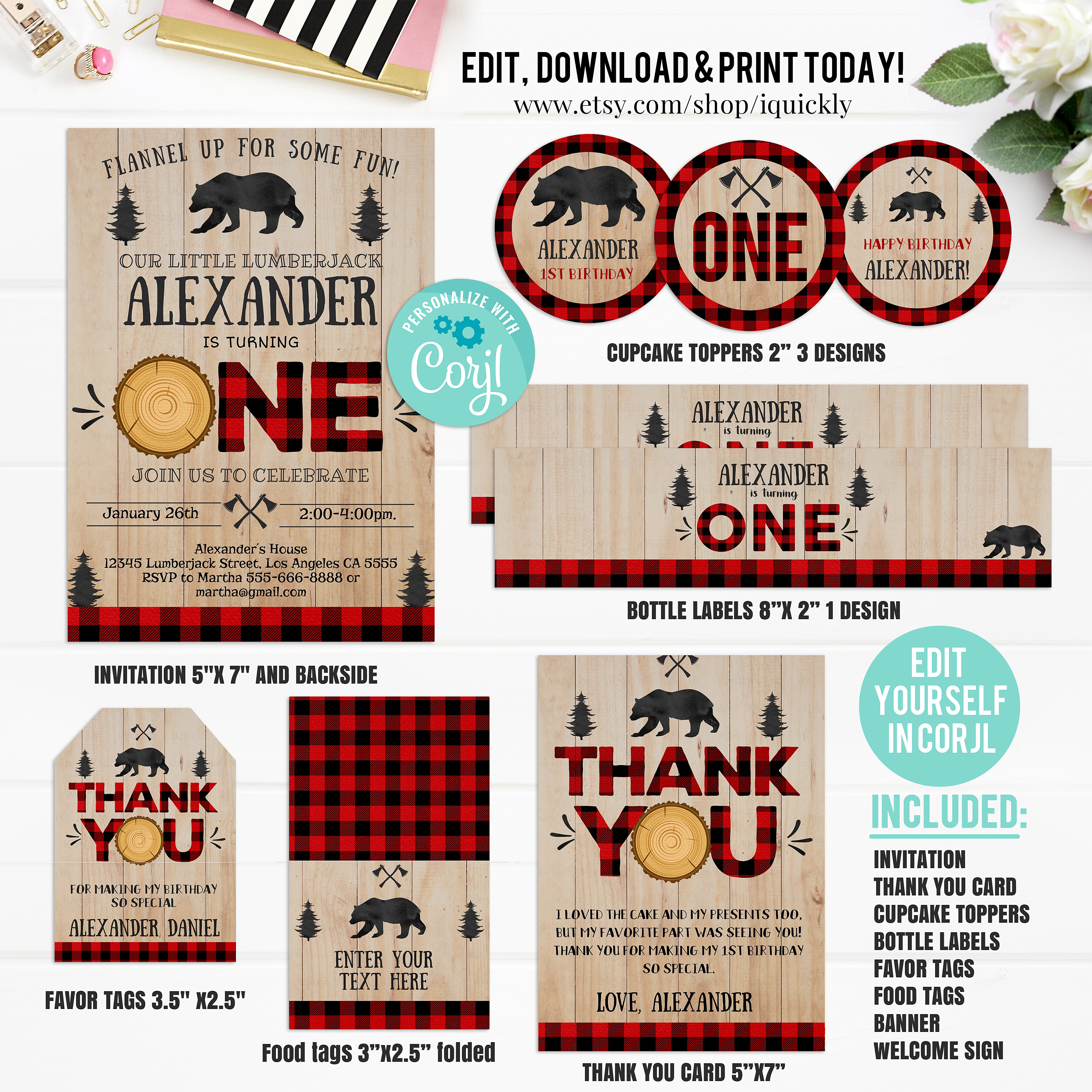 Lumberjack birthday bundle design preview