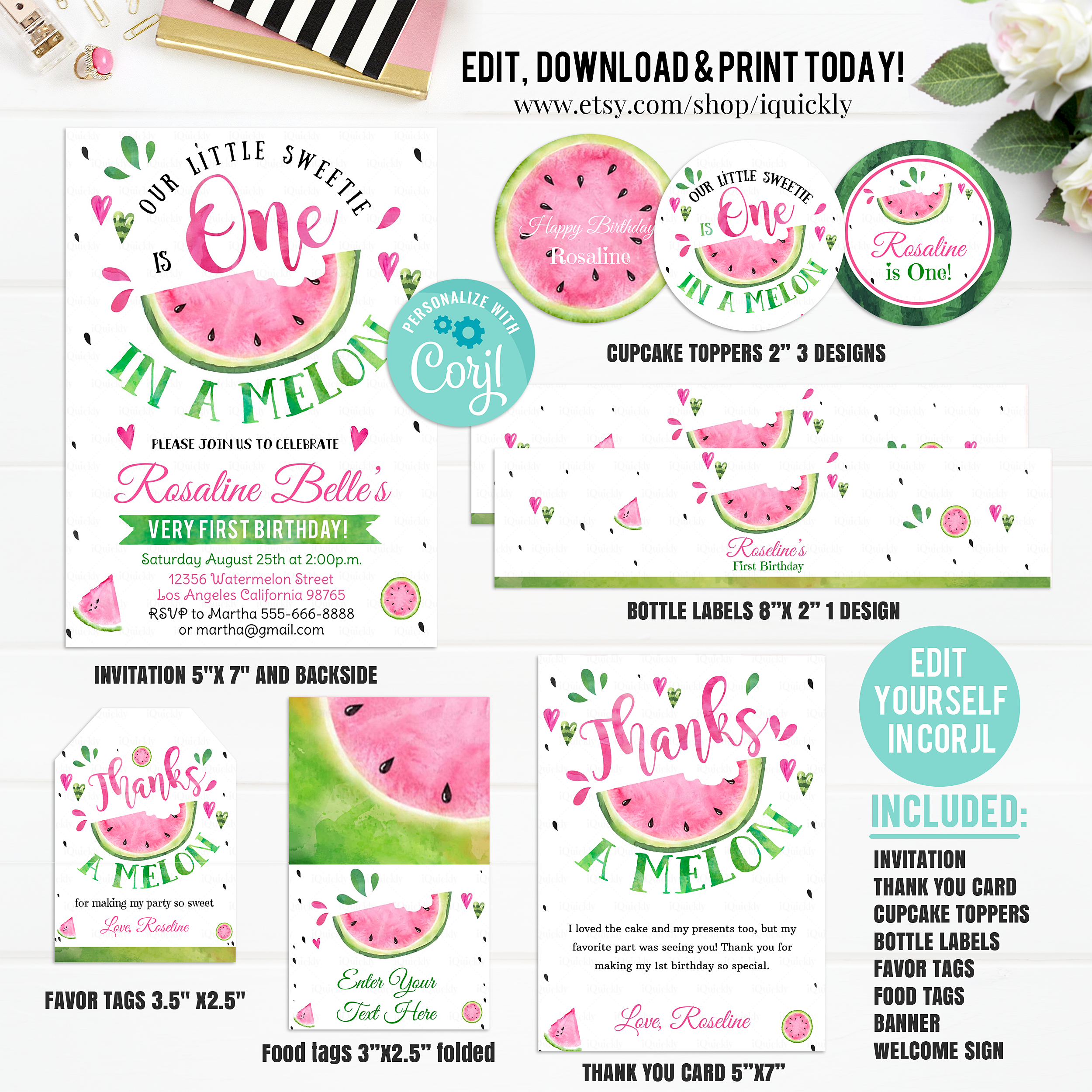 Watermelon - Pink party package design preview