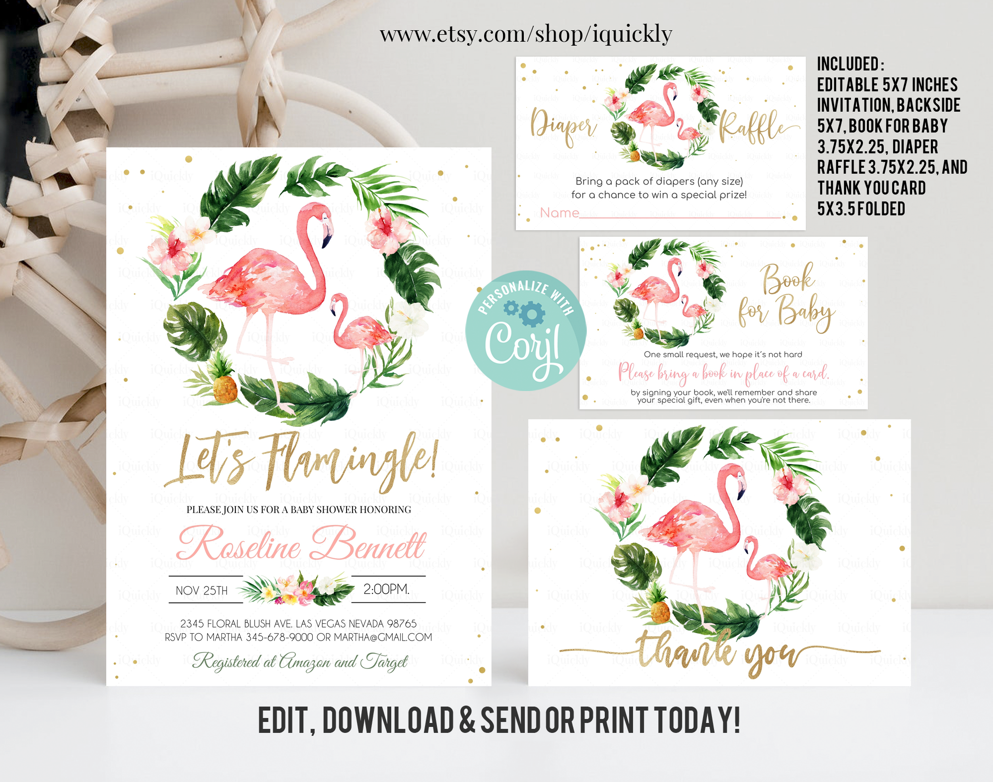 FBS- Flamingo baby shower bundle 2 design preview