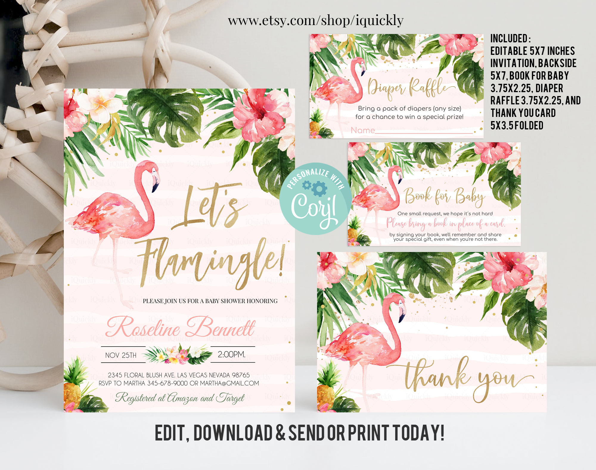 FBS- Flamingo baby shower bundle 7 design preview