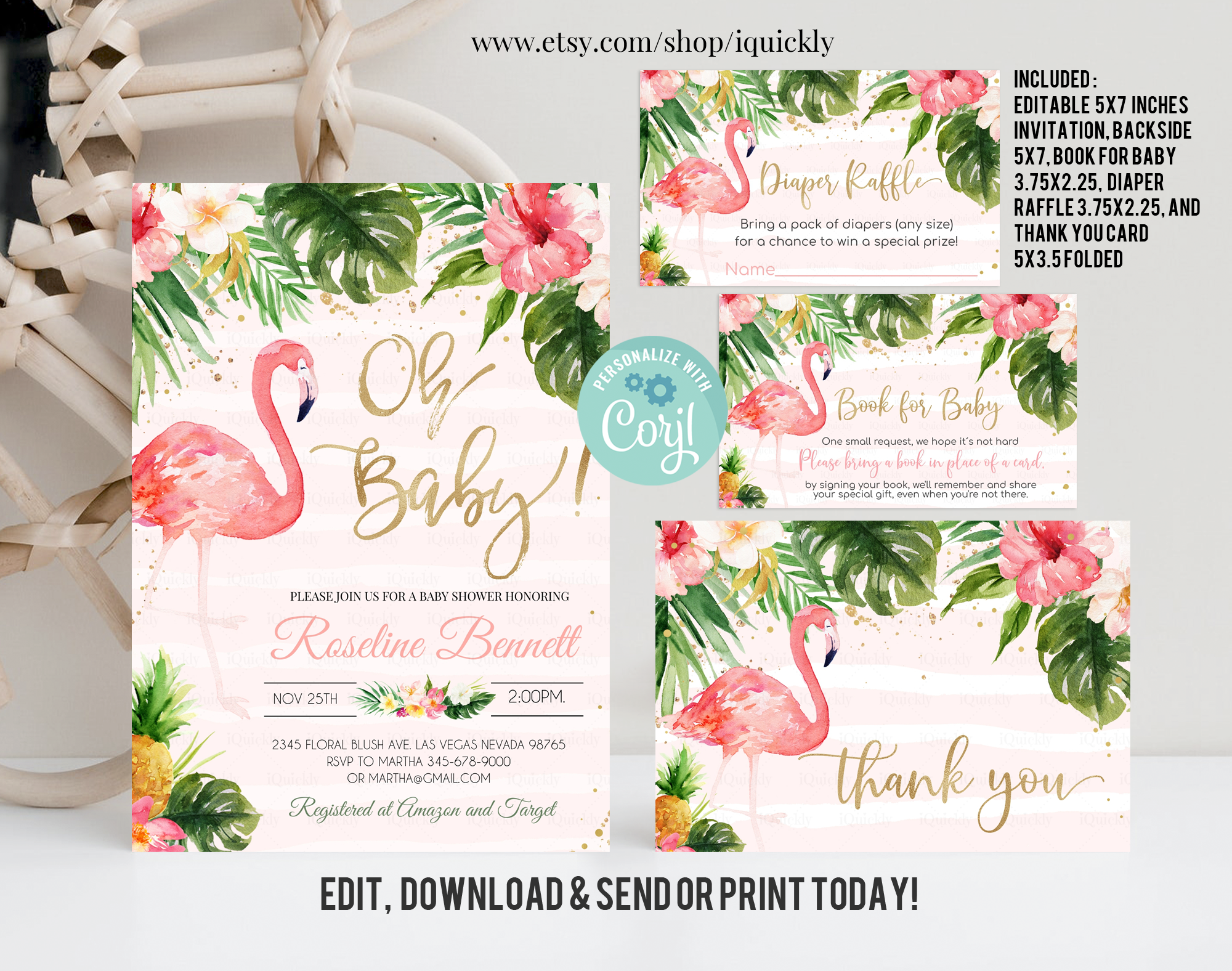 FBS- Flamingo baby shower bundle 6 design preview
