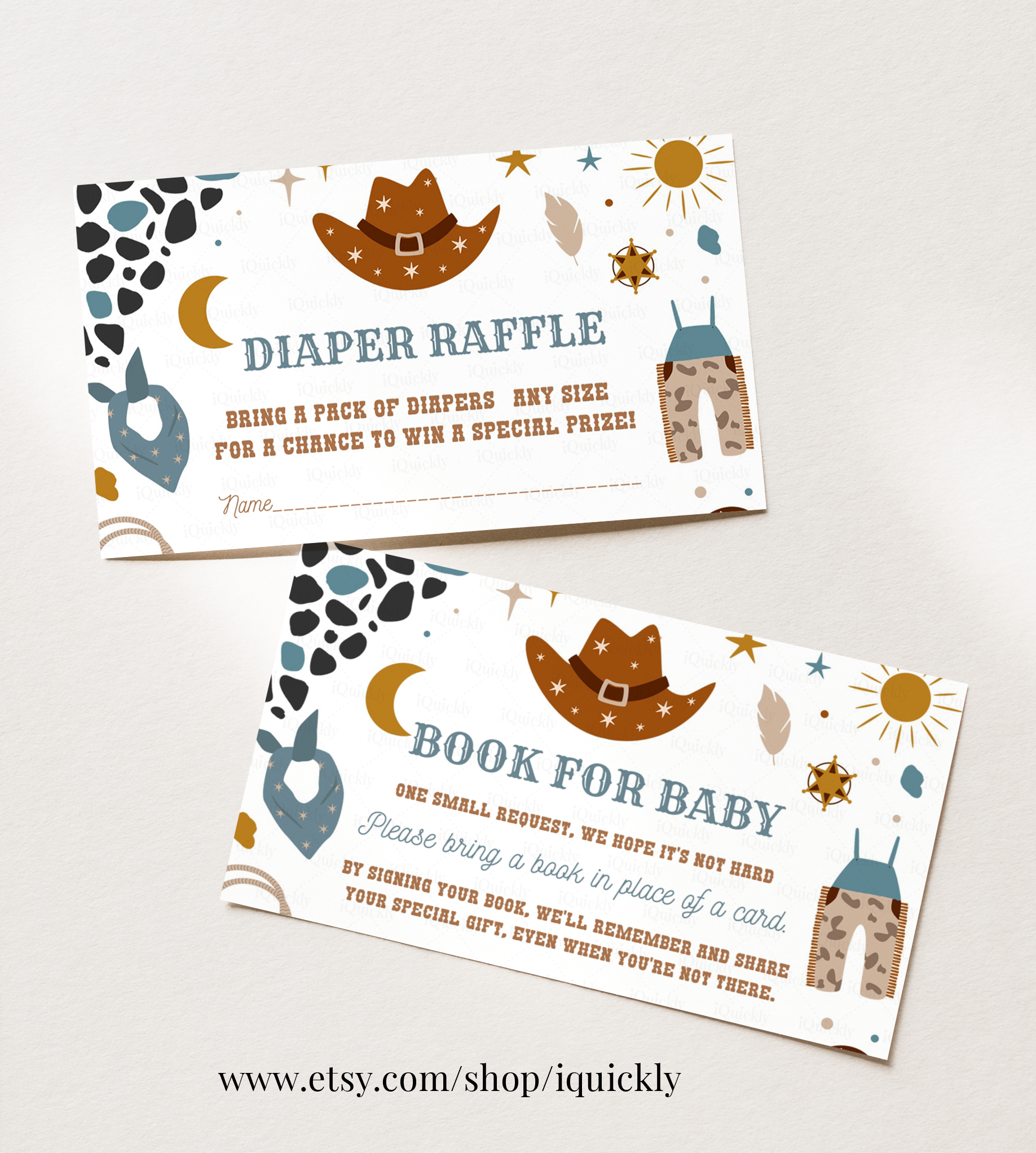 C102 - Cowboy baby shower book for baby and diapper raffle design preview