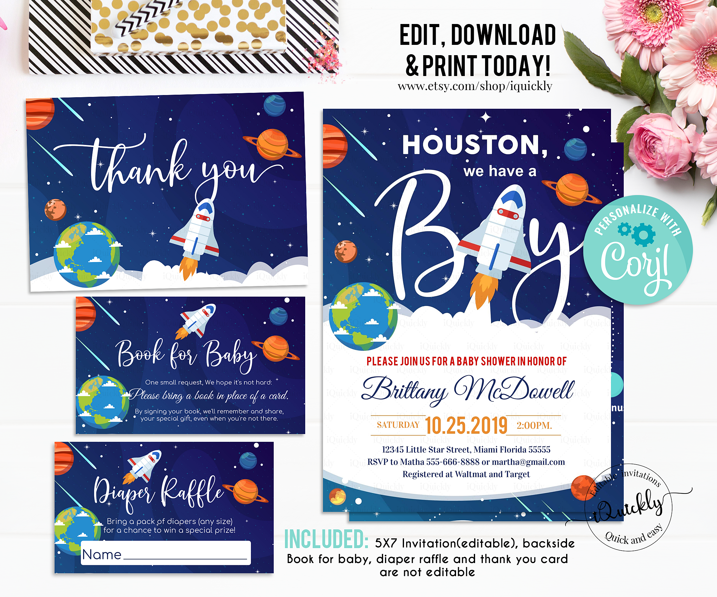 Space baby shower bundle design preview