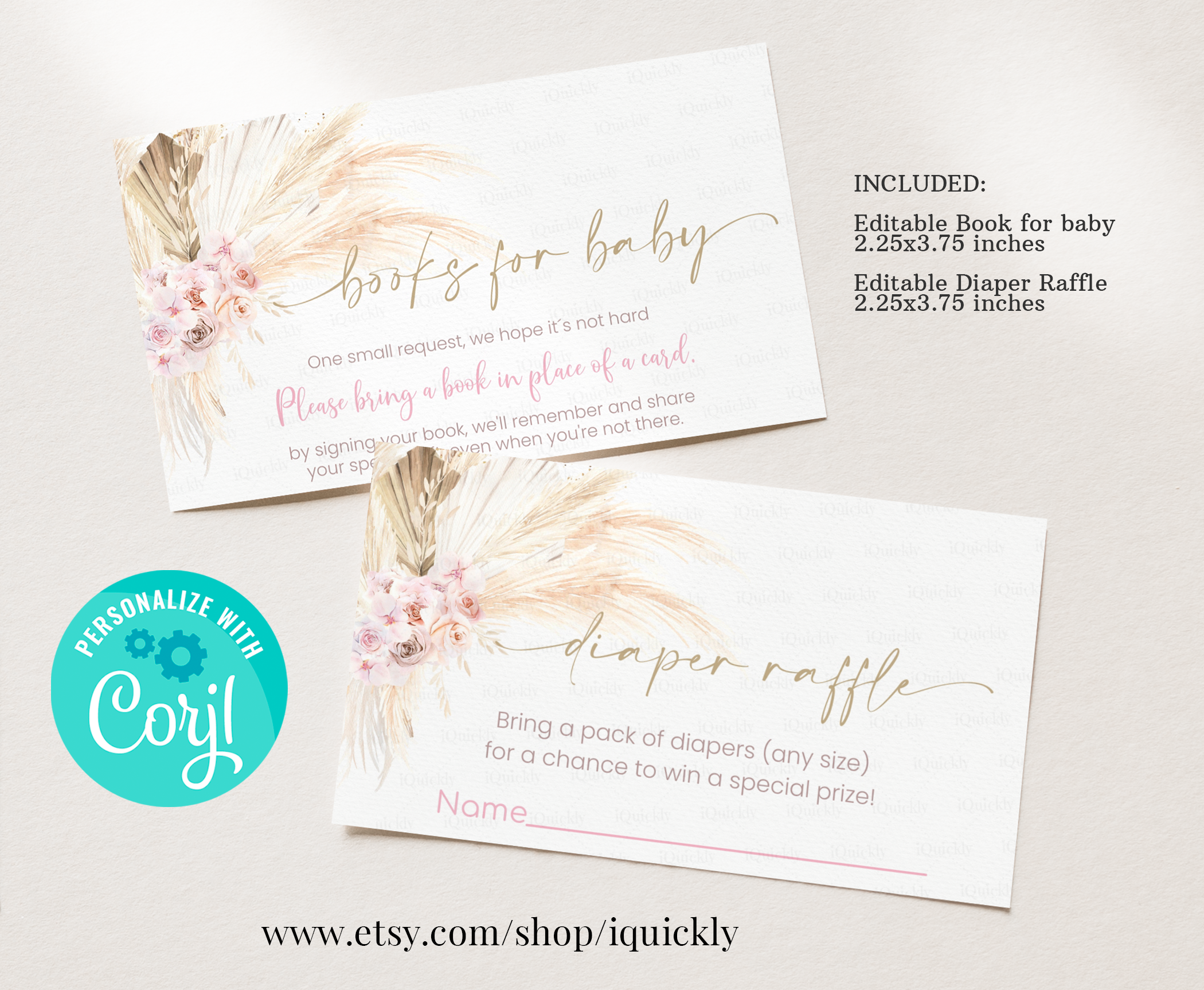 PGB001 - Pampas grass book for baby & diaper raffle design preview
