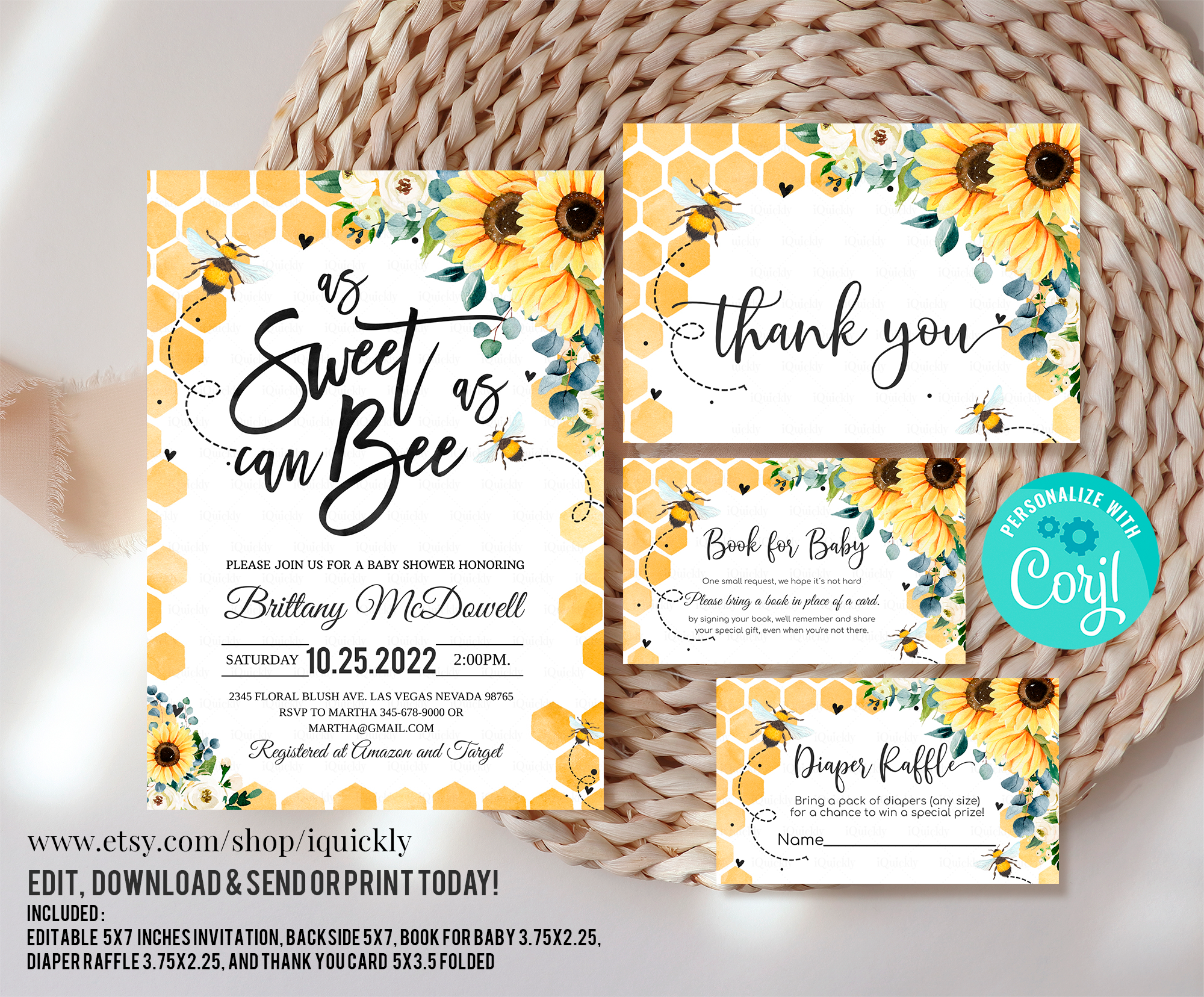 BEE007 -  As sweet as can bee Baby shower Bundle design preview