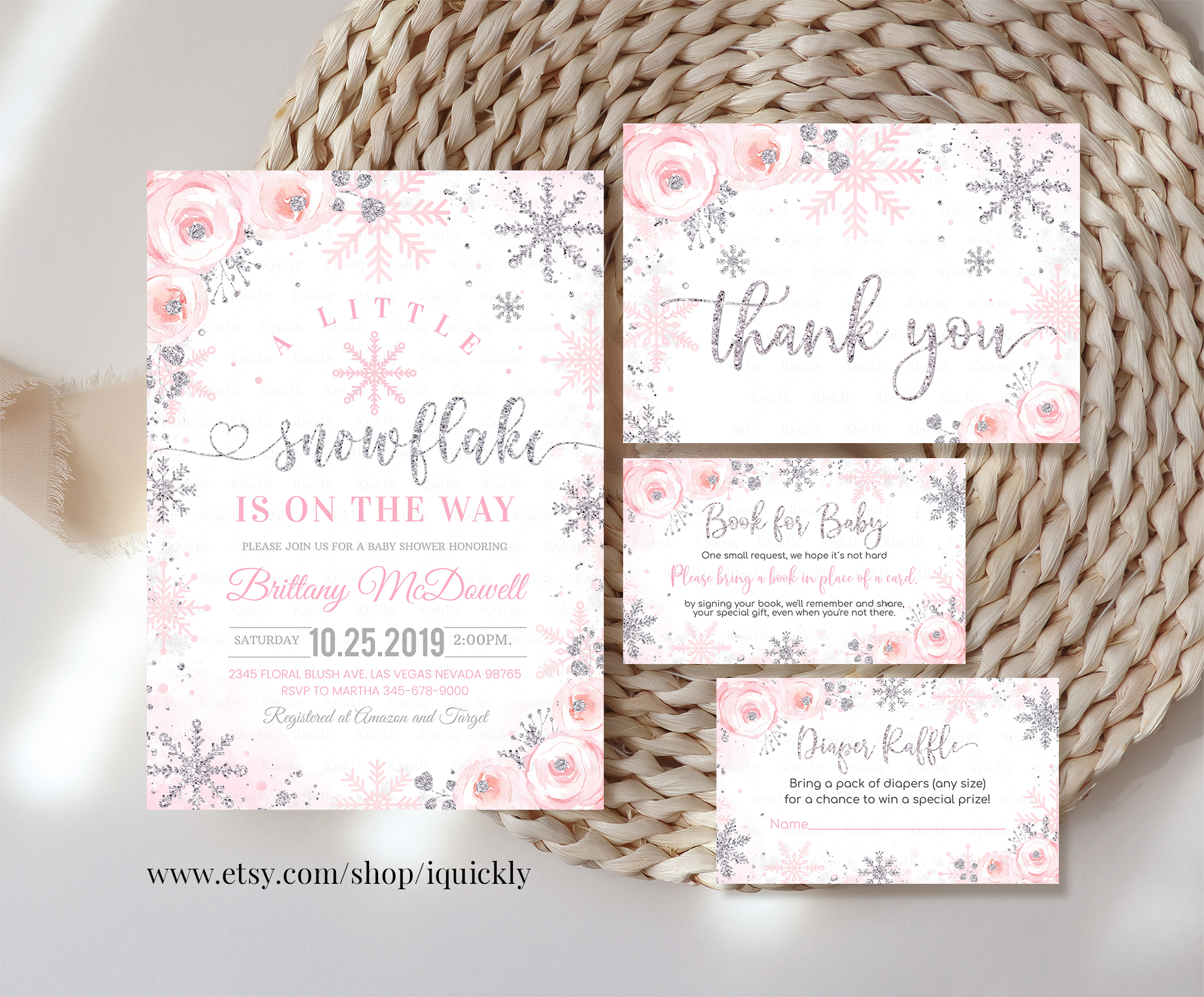SNOW004 - Snowflake baby shower set design preview
