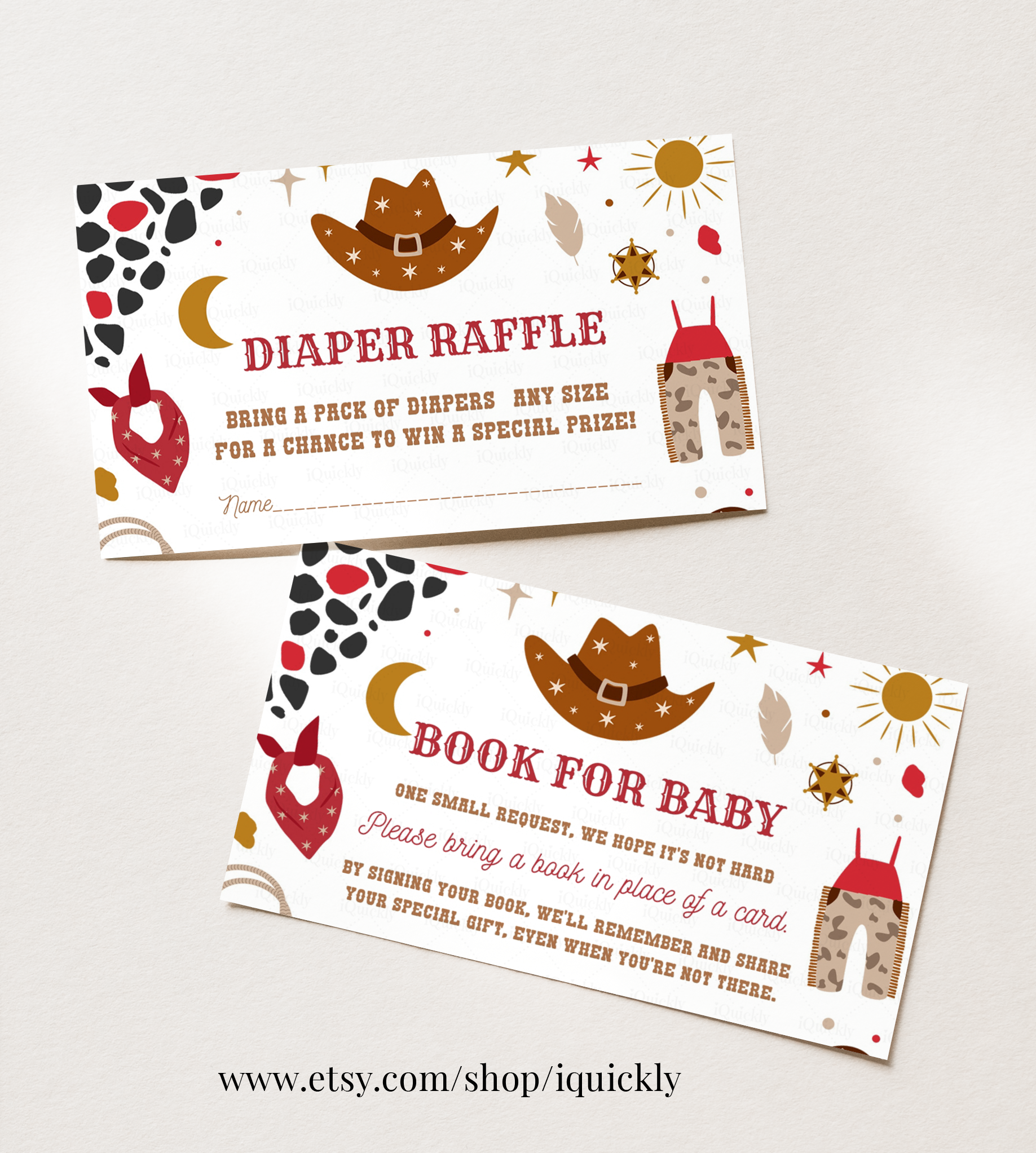 C103 - Cowboy baby shower diaper raffle and book for baby design preview