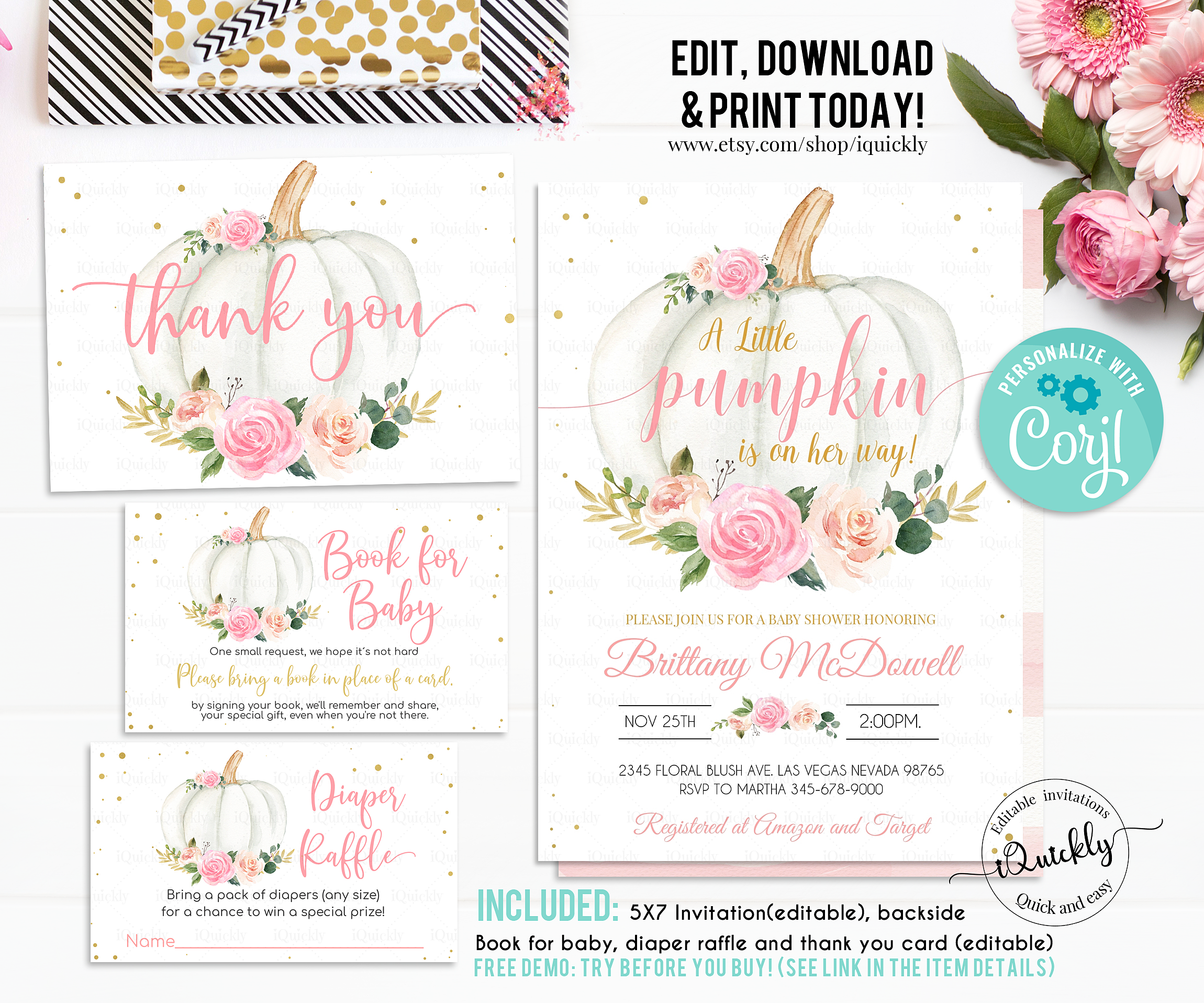 Pumpkin baby shower set design preview