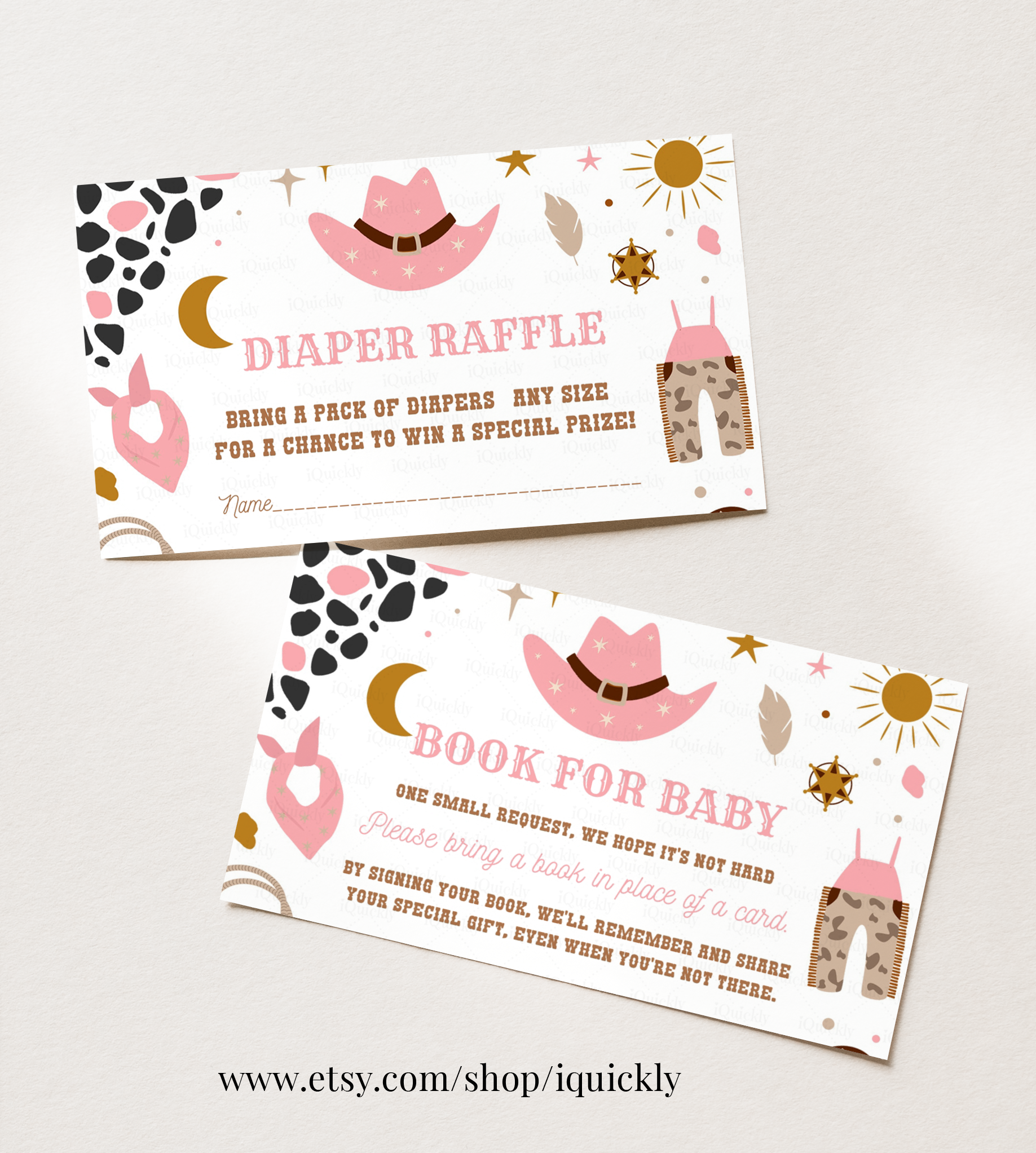 C104 - Cowboy baby shower book for baby and diapper raffle design preview