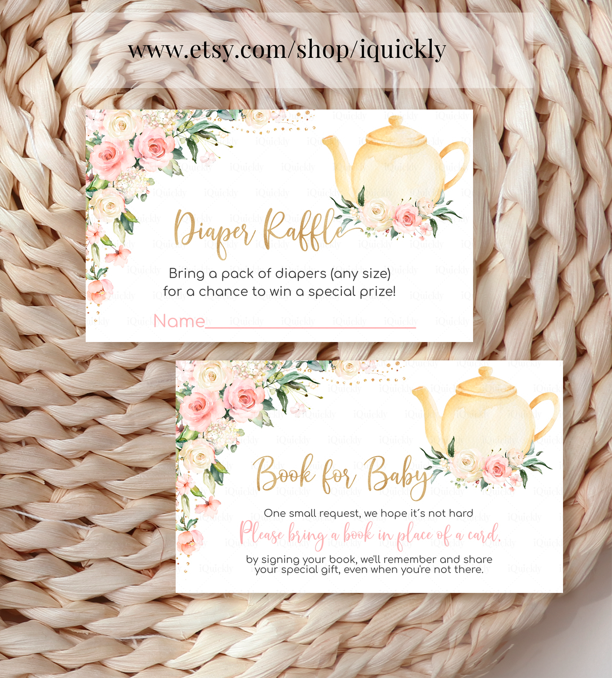 TEAB01 - Tea baby shower book for baby and diaper raffle design preview