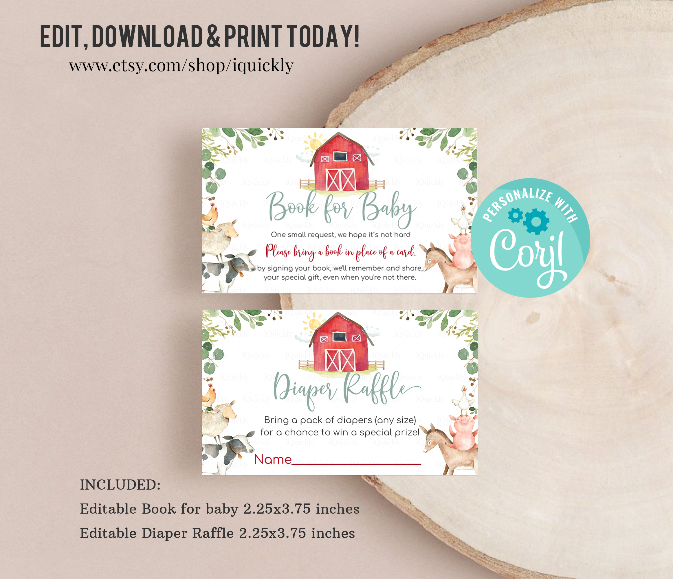 FR4 - Farm baby shower book for baby & diaper raffle design preview