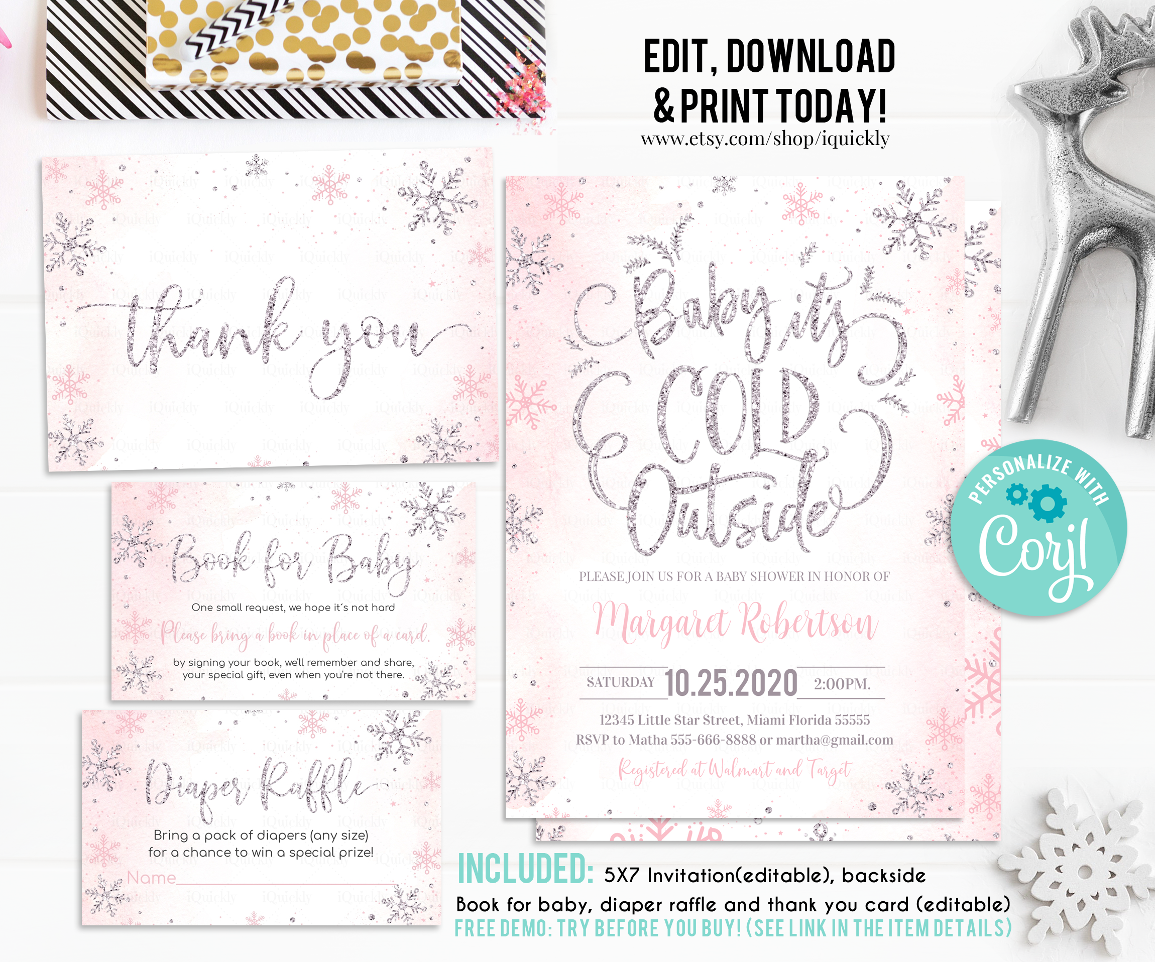 BCOS - BABY ITS COLD OUTSIDE PINK AND SILVER SET design preview