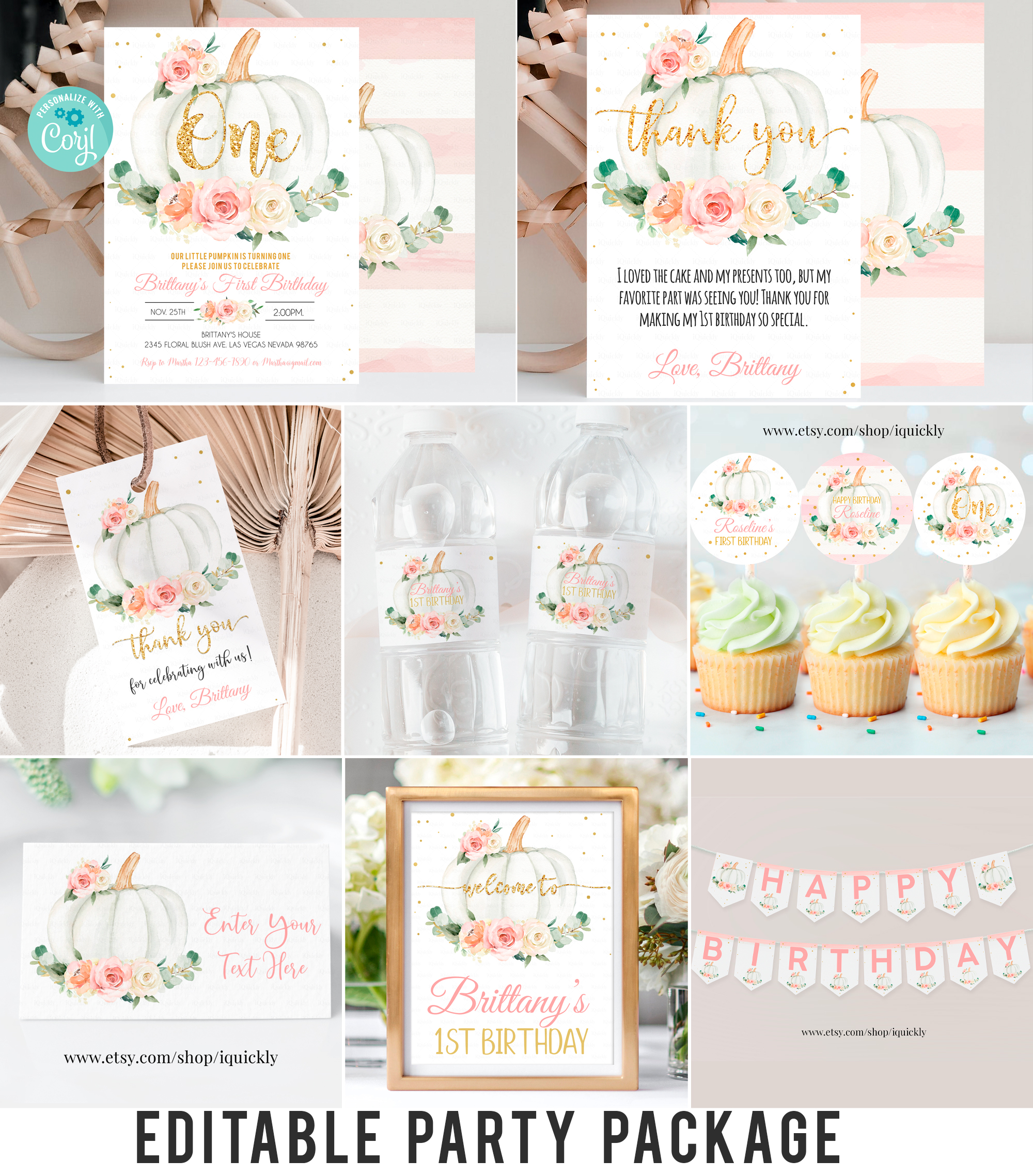Pump1 - Pumpkin birthday party package design preview