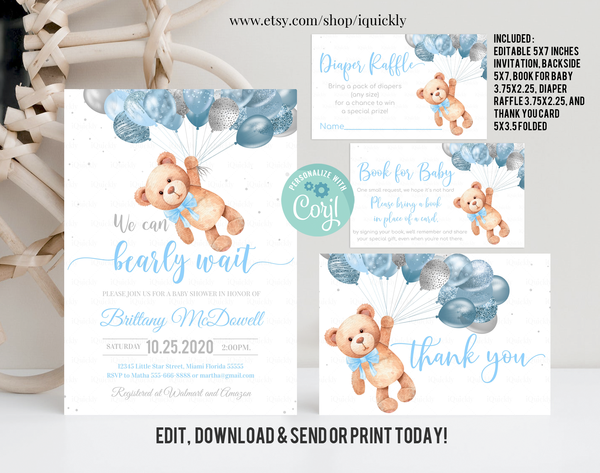 TBBS - Teddy bear baby shower invitation Set design preview