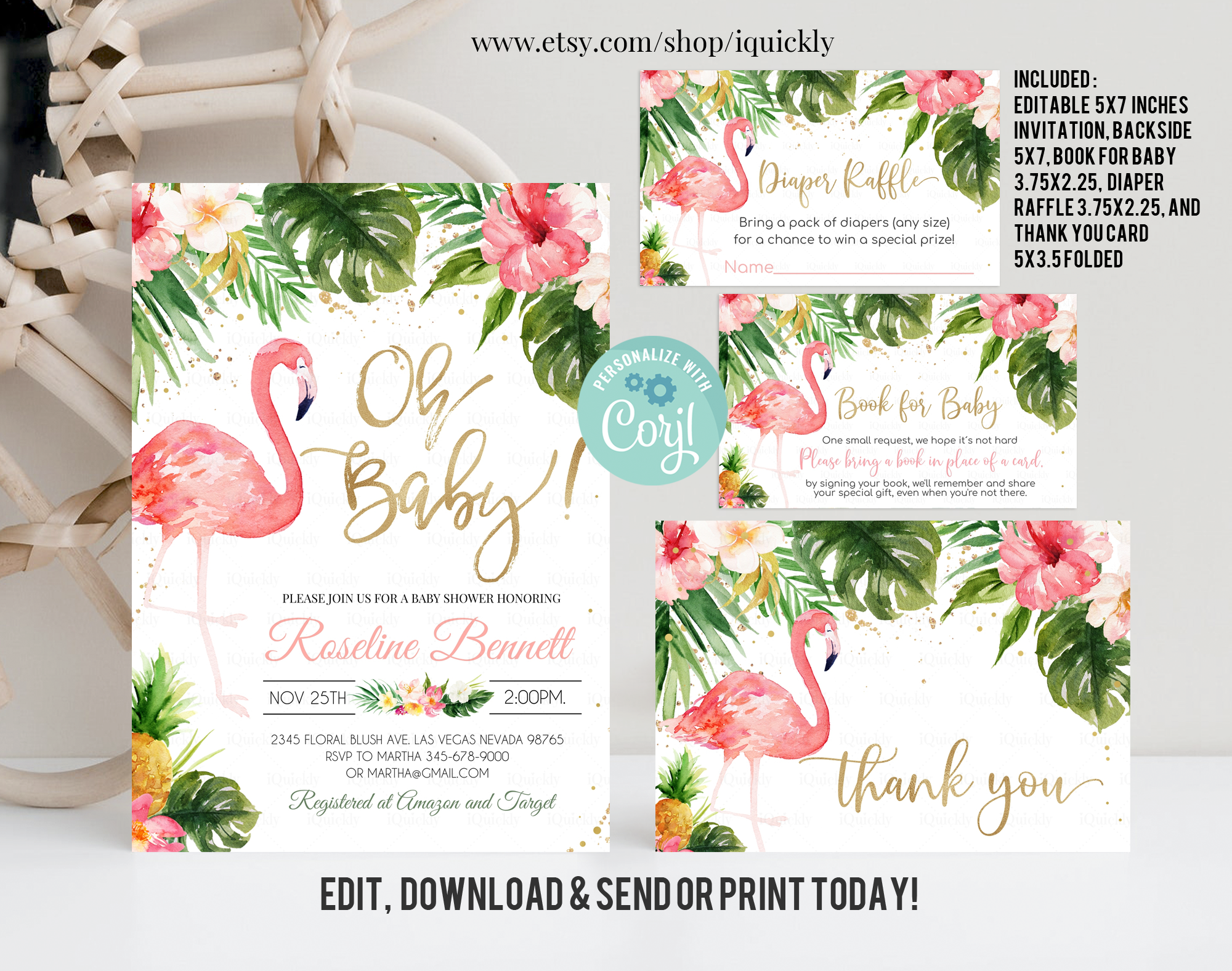 FBS- Flamingo baby shower bundle 4 design preview