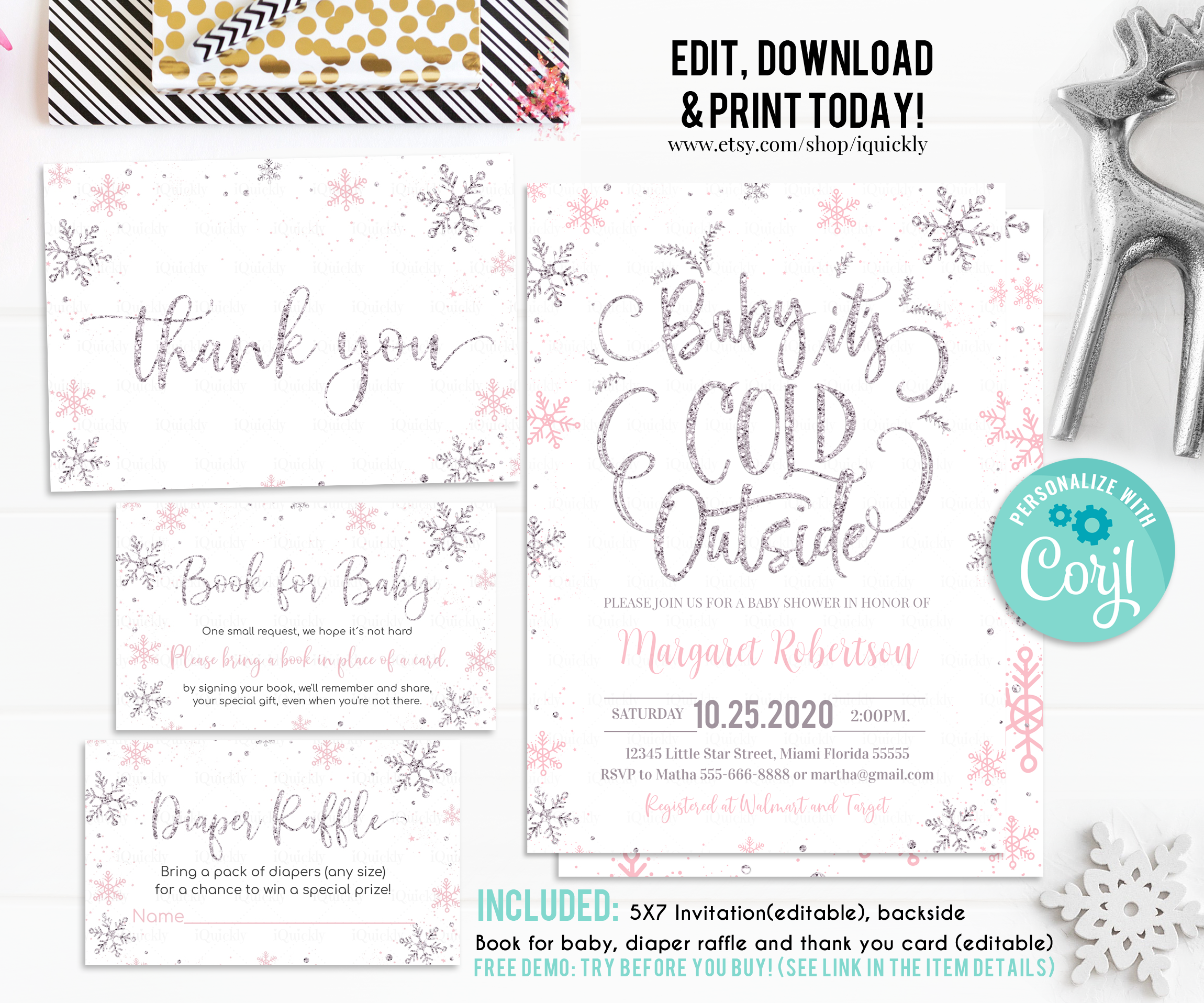 BCOS - BABY ITS COLD OUTSIDE PINK AND SILVER SET 2 design preview