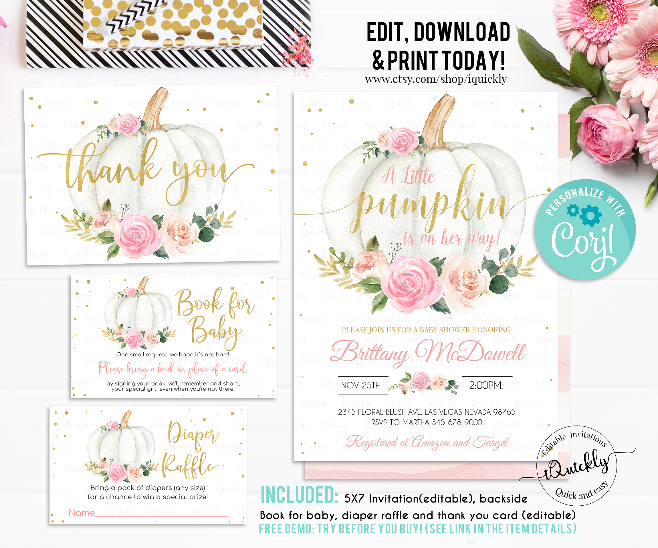 Pumpkin baby shower set 2 design preview