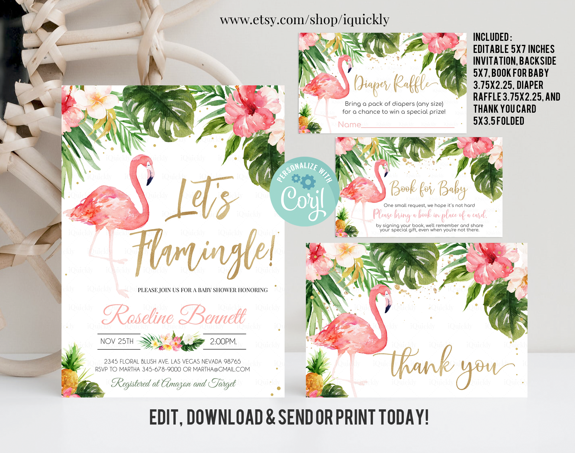 FBS- Flamingo baby shower bundle 5 design preview