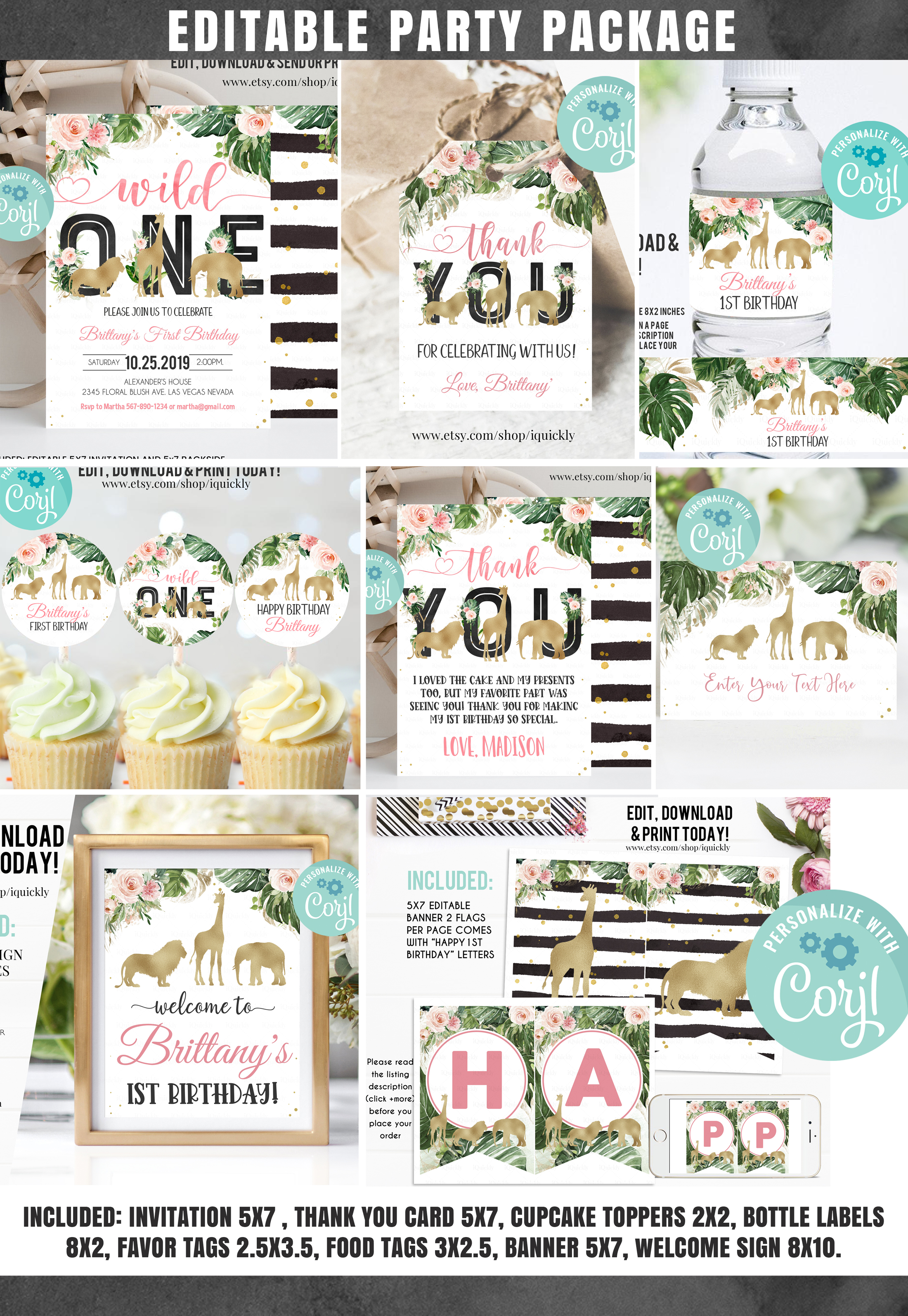 JG008- Jungle gold girl party package design preview