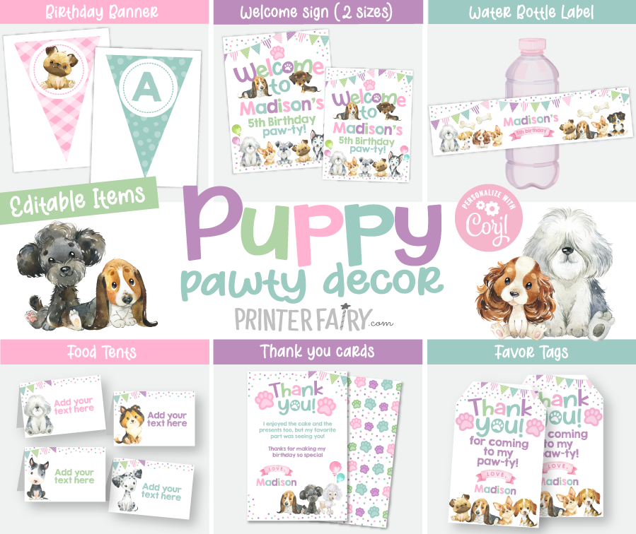 Puppy Adoption Party Decorations - www.printerfairy.com design preview