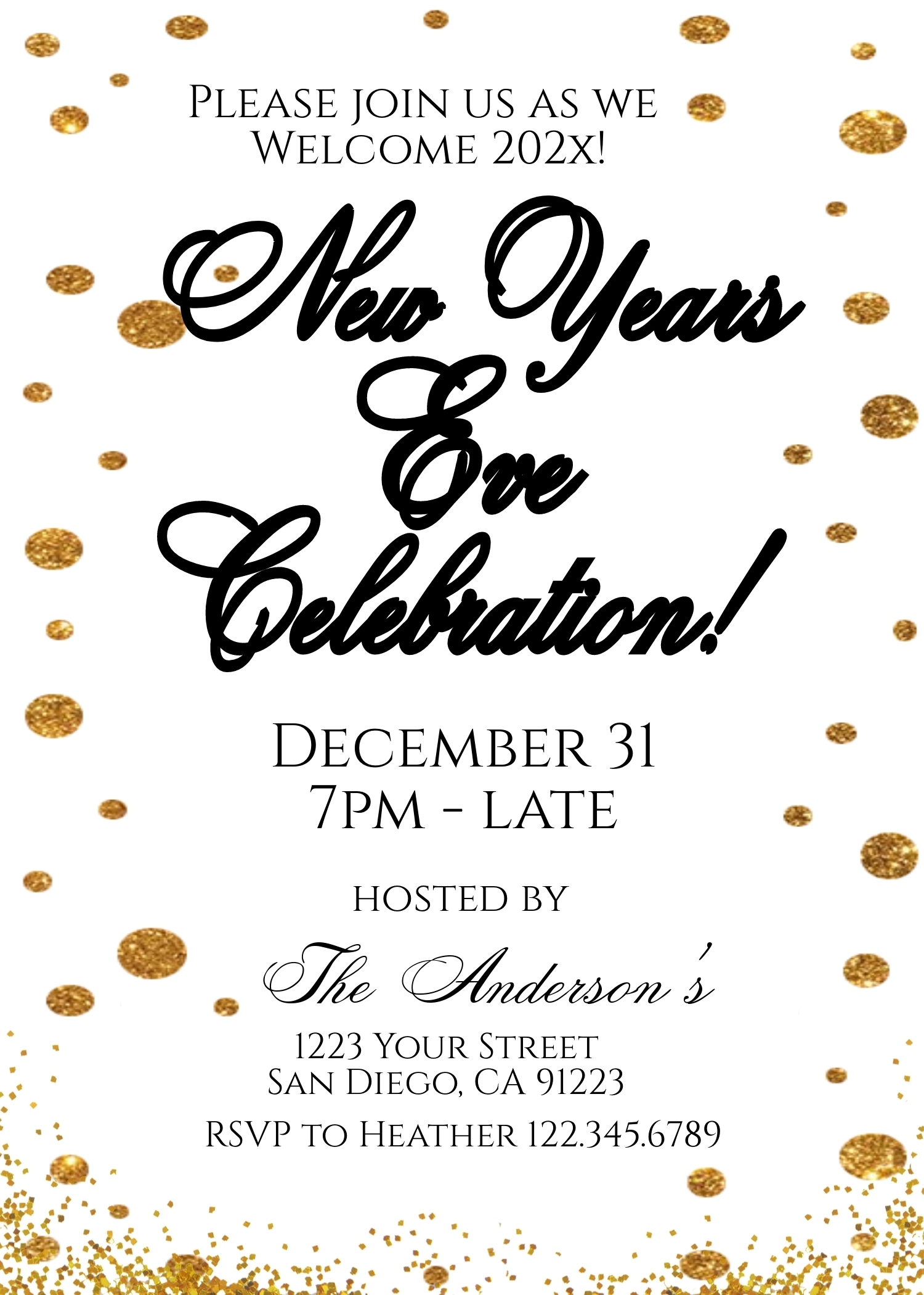 Invite - New Years Eve celebration Glitter Champagne design preview