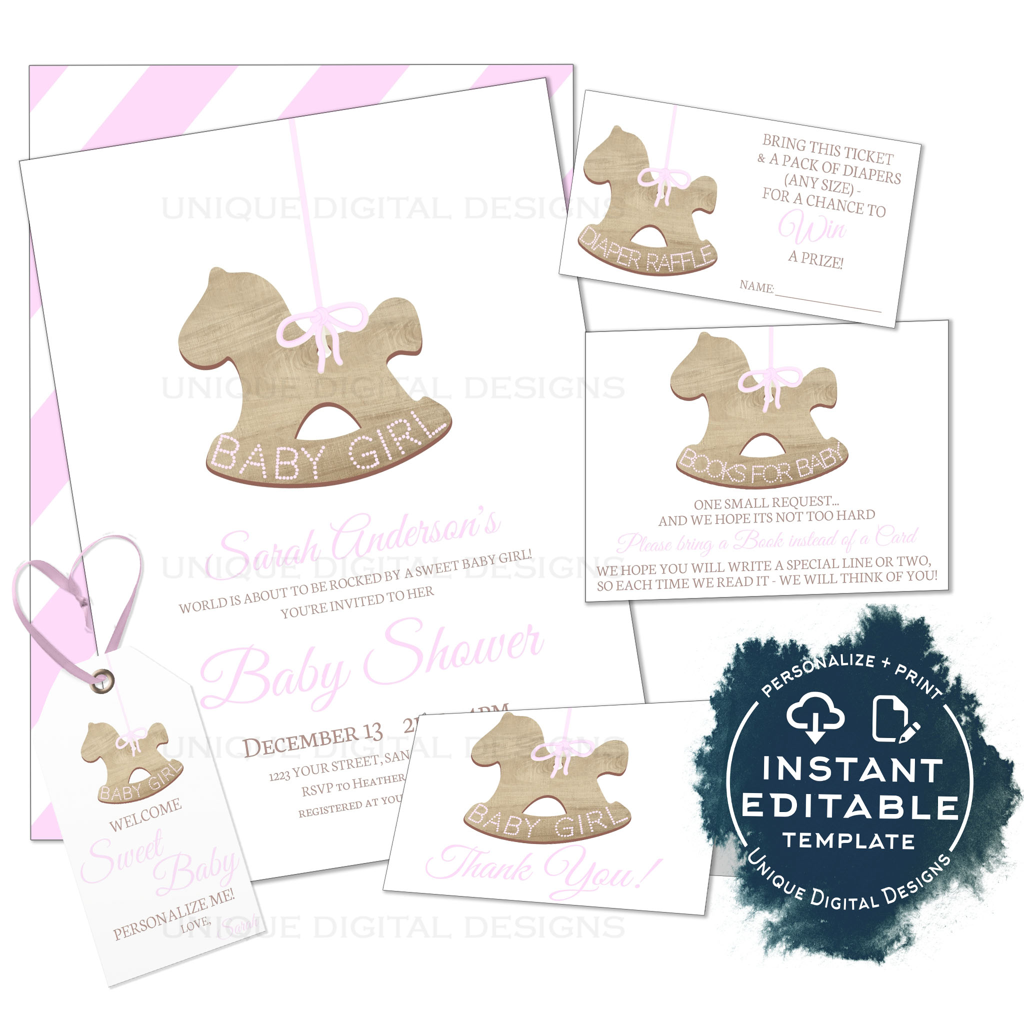 Baby Shower - Christmas Ornament Rocking Horse Clean Elegant design preview