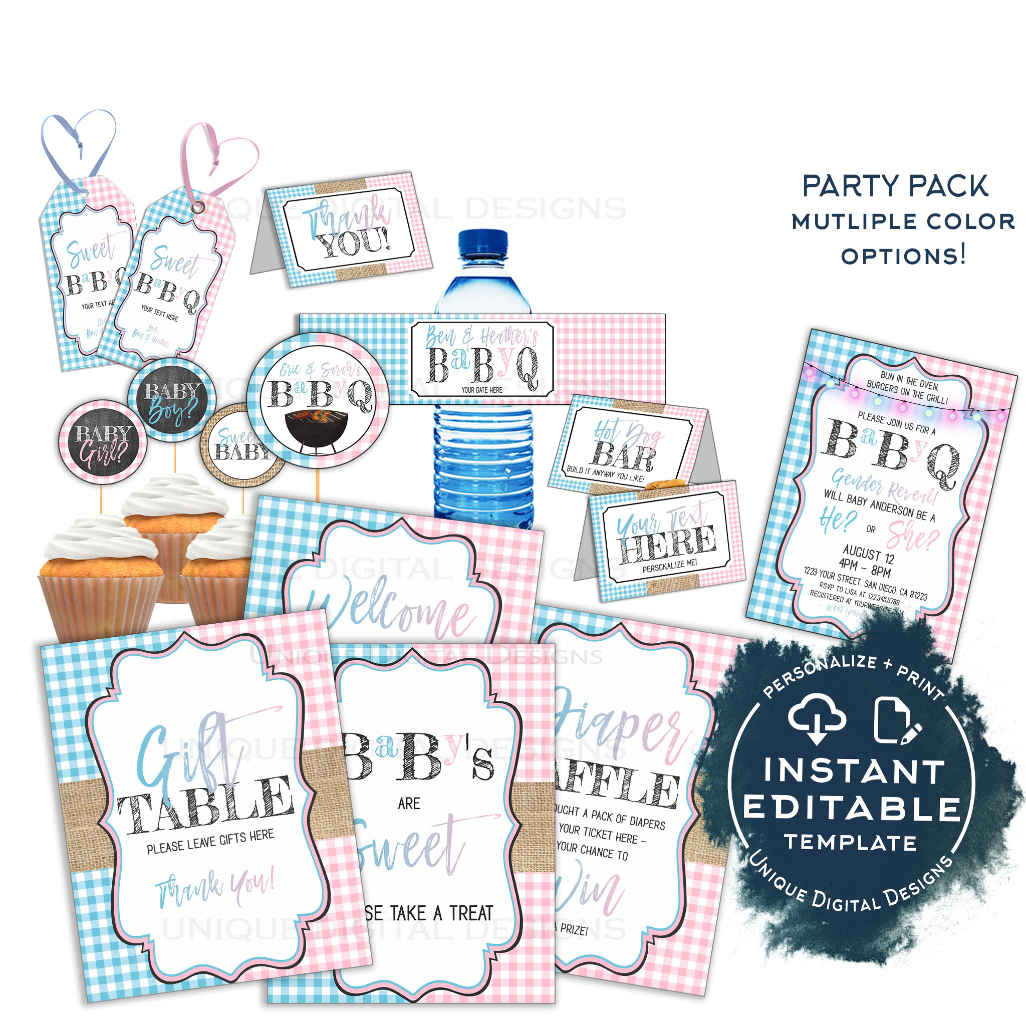 Kit - BabyQ Blue Pink Gingham Burlap design preview