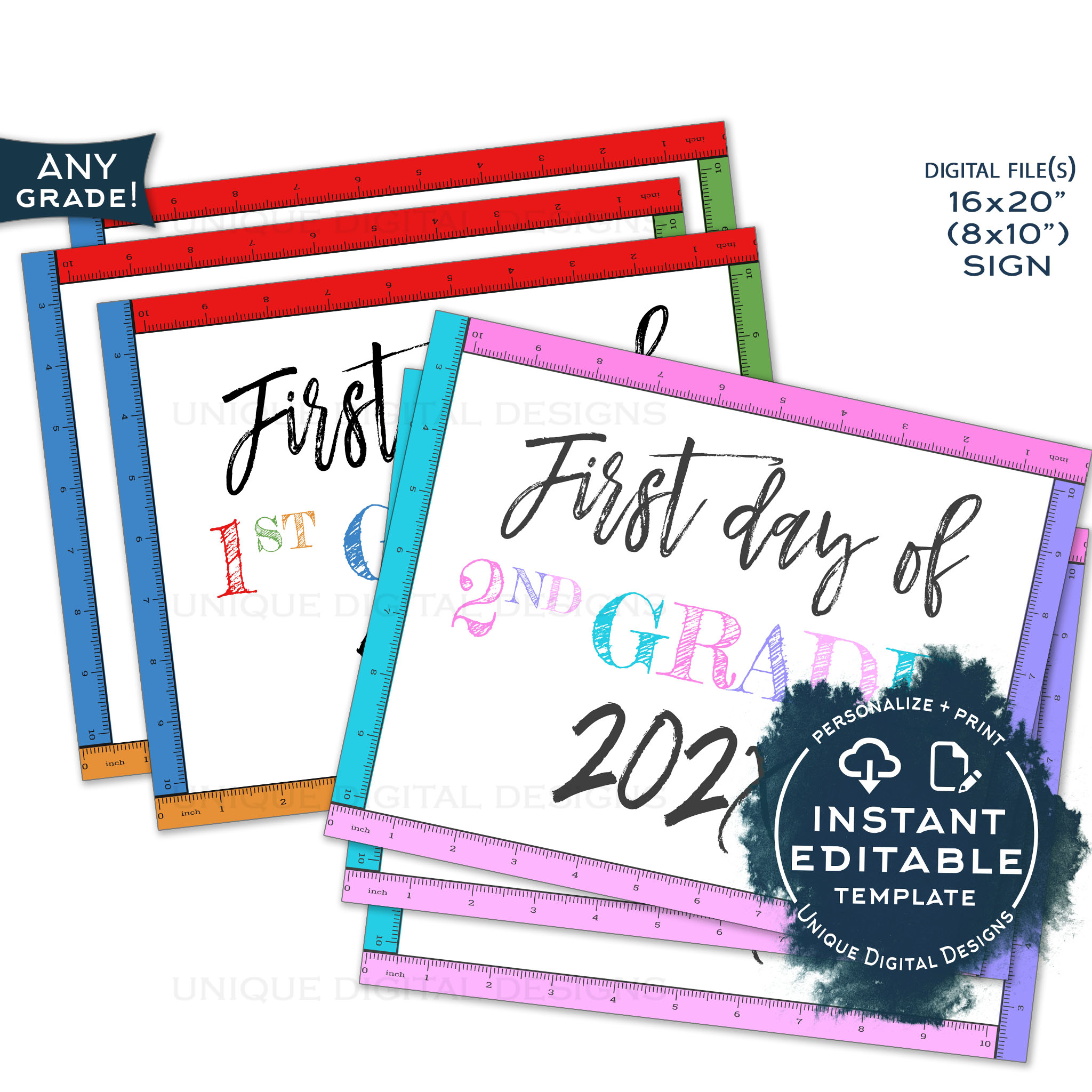 School Sign - Rulers White by grade - First Day design preview