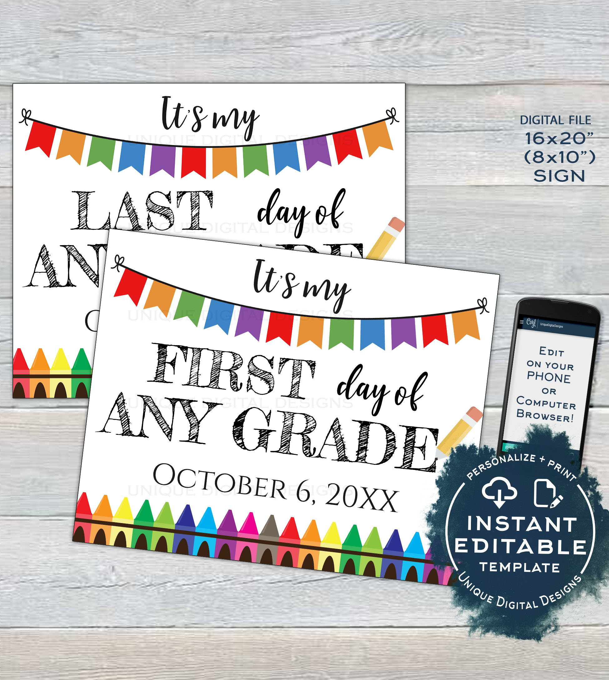 Sign - School First Last Day Any Grade Crayon White design preview