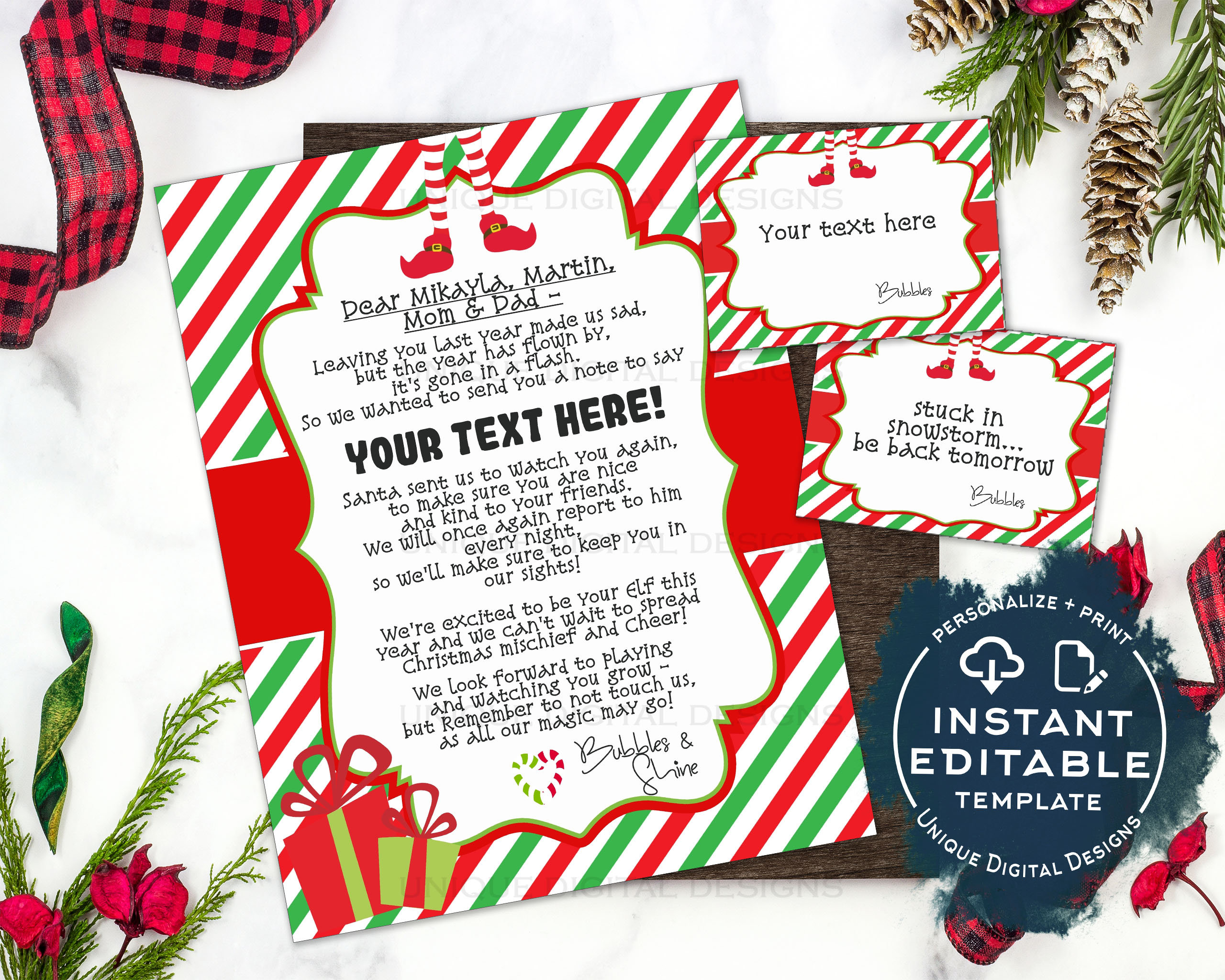 Letter - Elf Arrival Letter red green stripe 8.5x11 - 10 downloads design preview