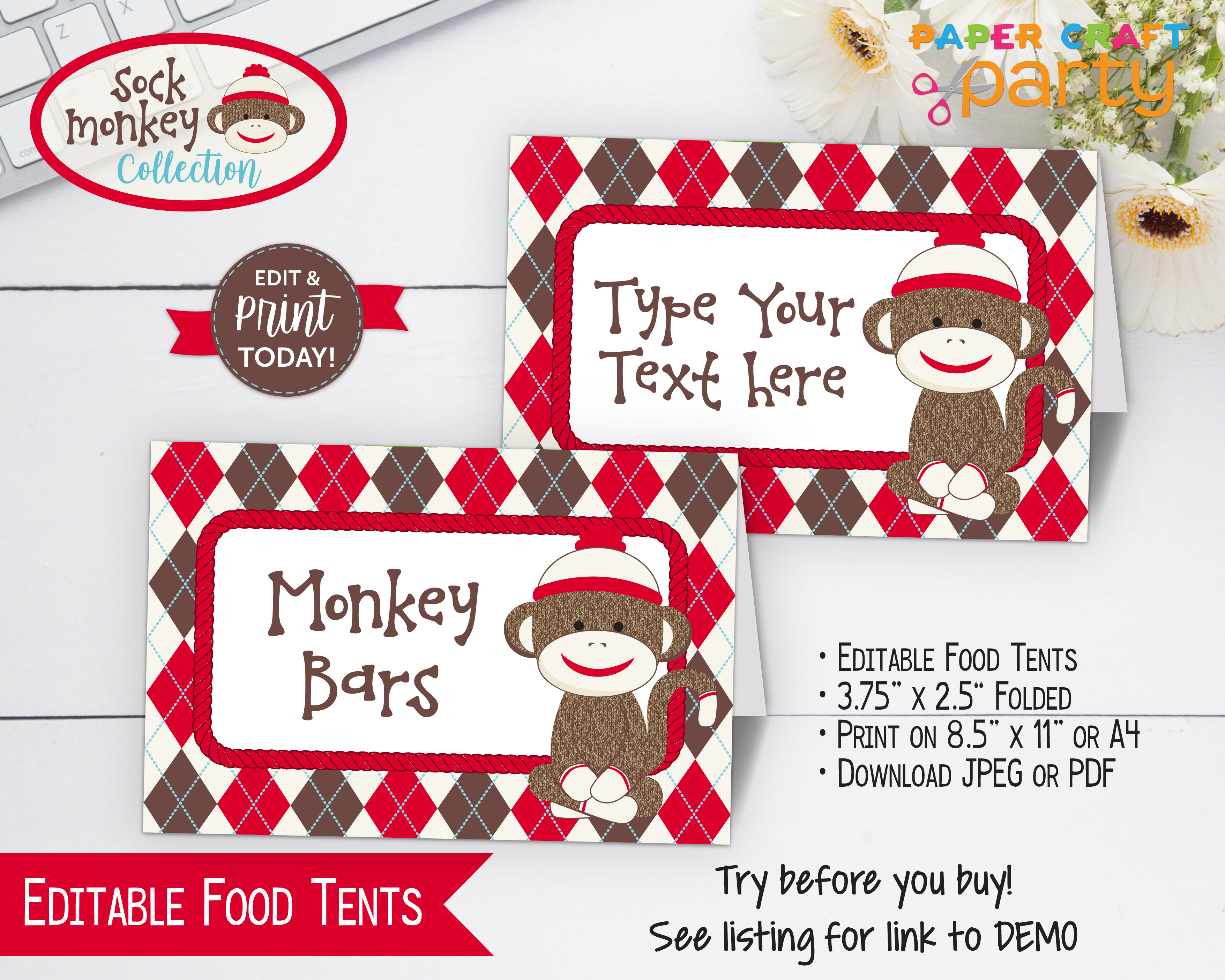 Sock Monkey Red Food Tents design preview