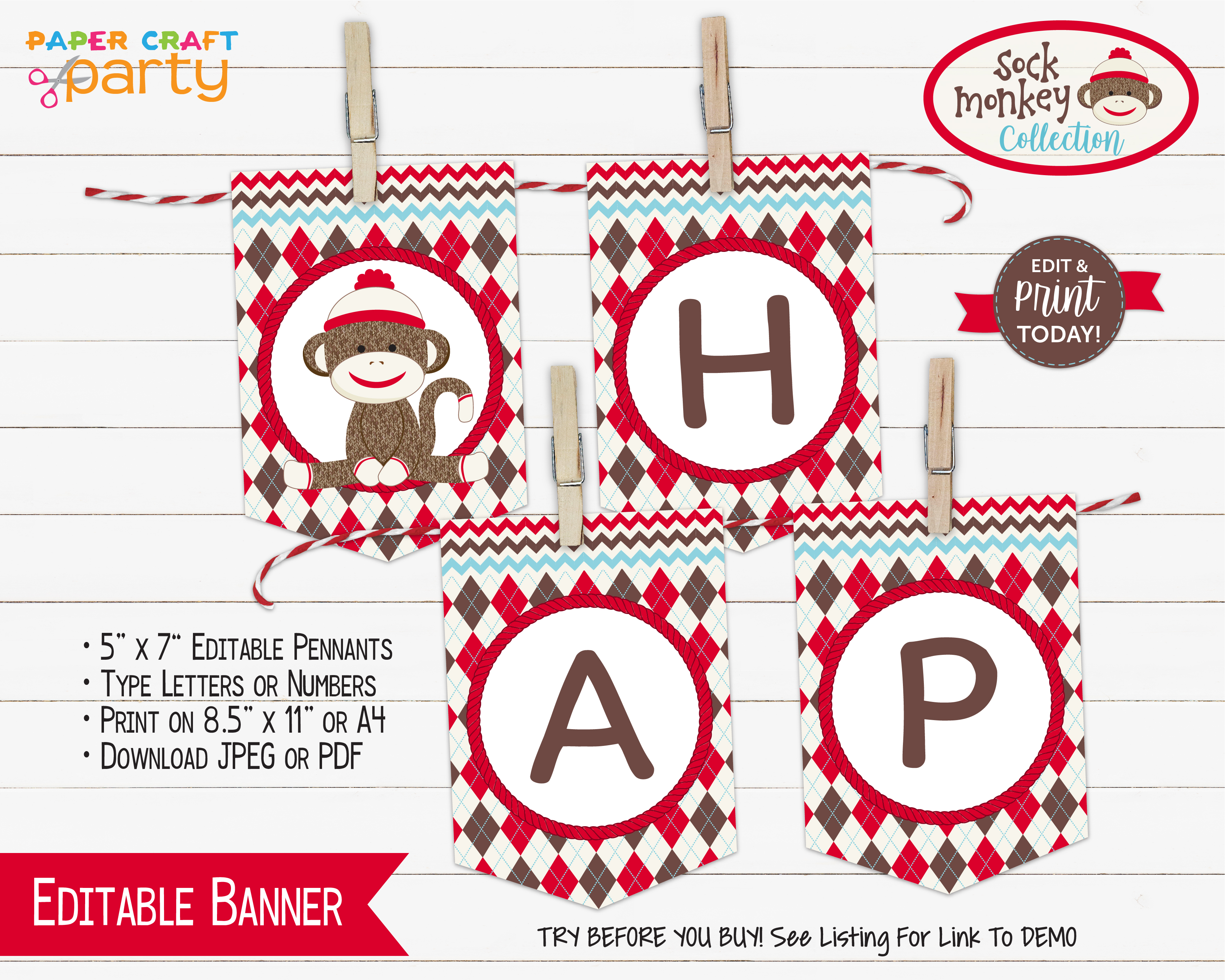 Sock Monkey Red Banner design preview