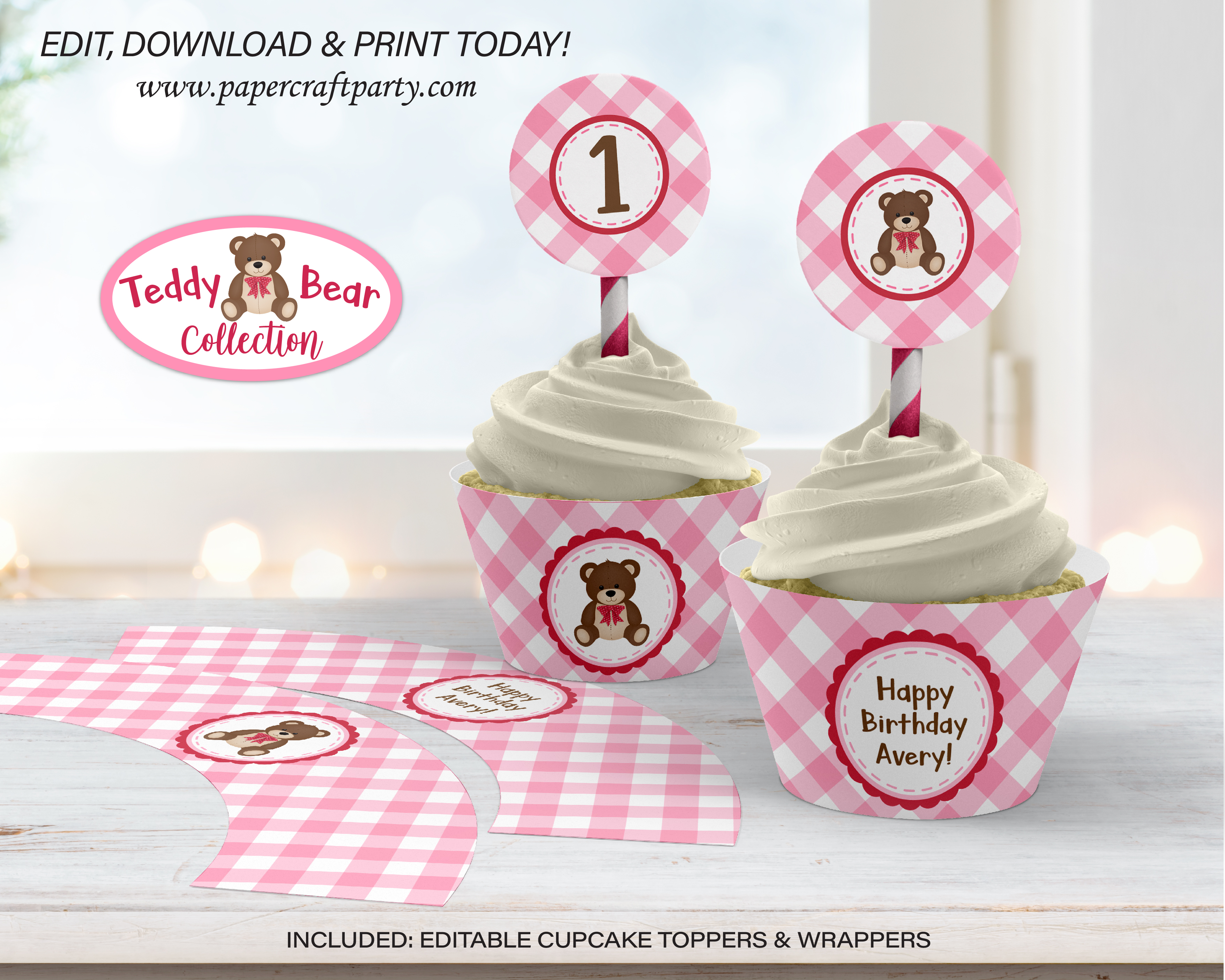 0084 Teddy Bear Cupcake Circles & Wraps design preview