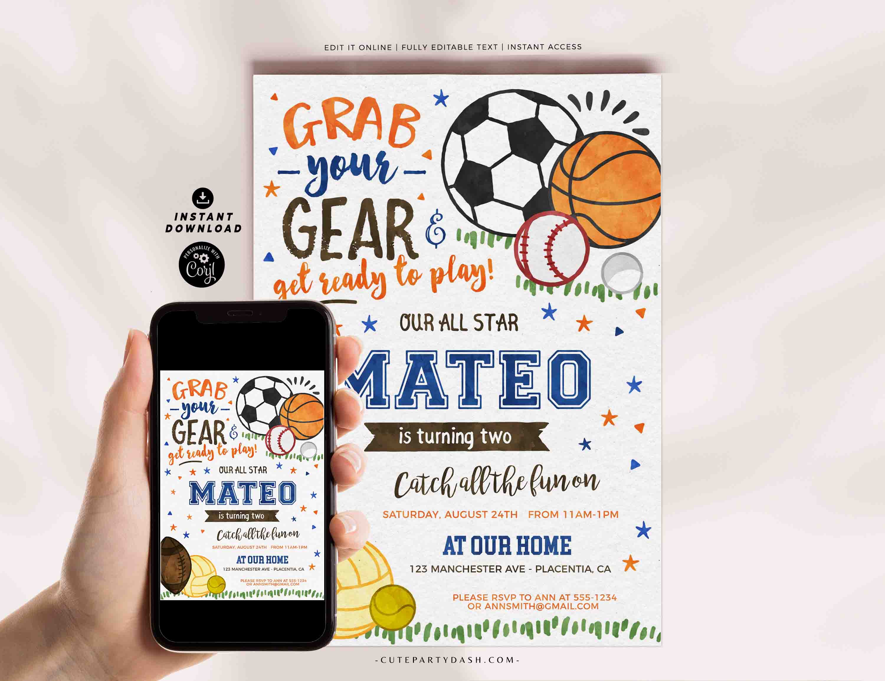 All Stars Sports Birthday Invitation 5x7"- #438 design preview