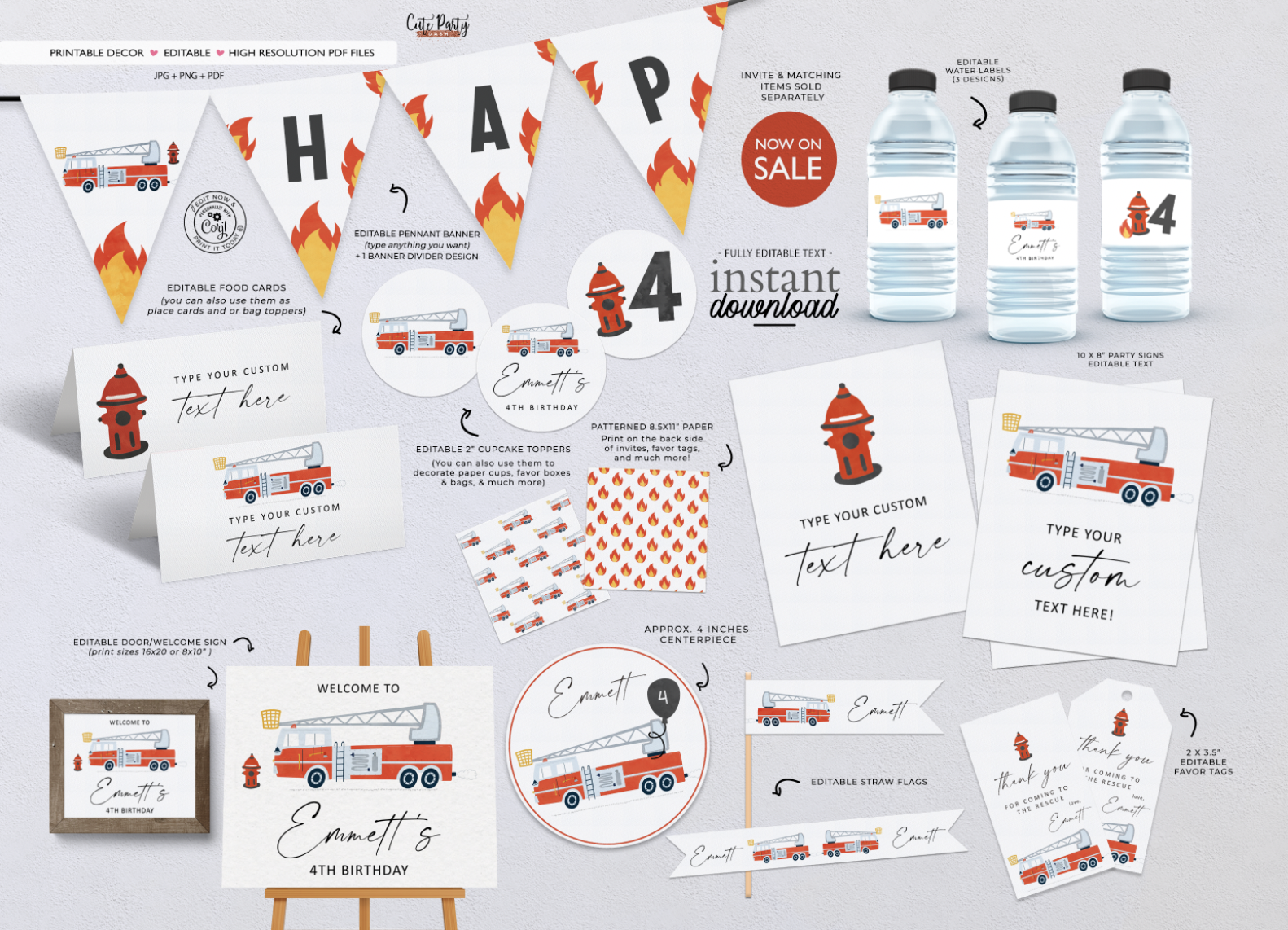 Firetruck Party Decor Bundle - #433 design preview