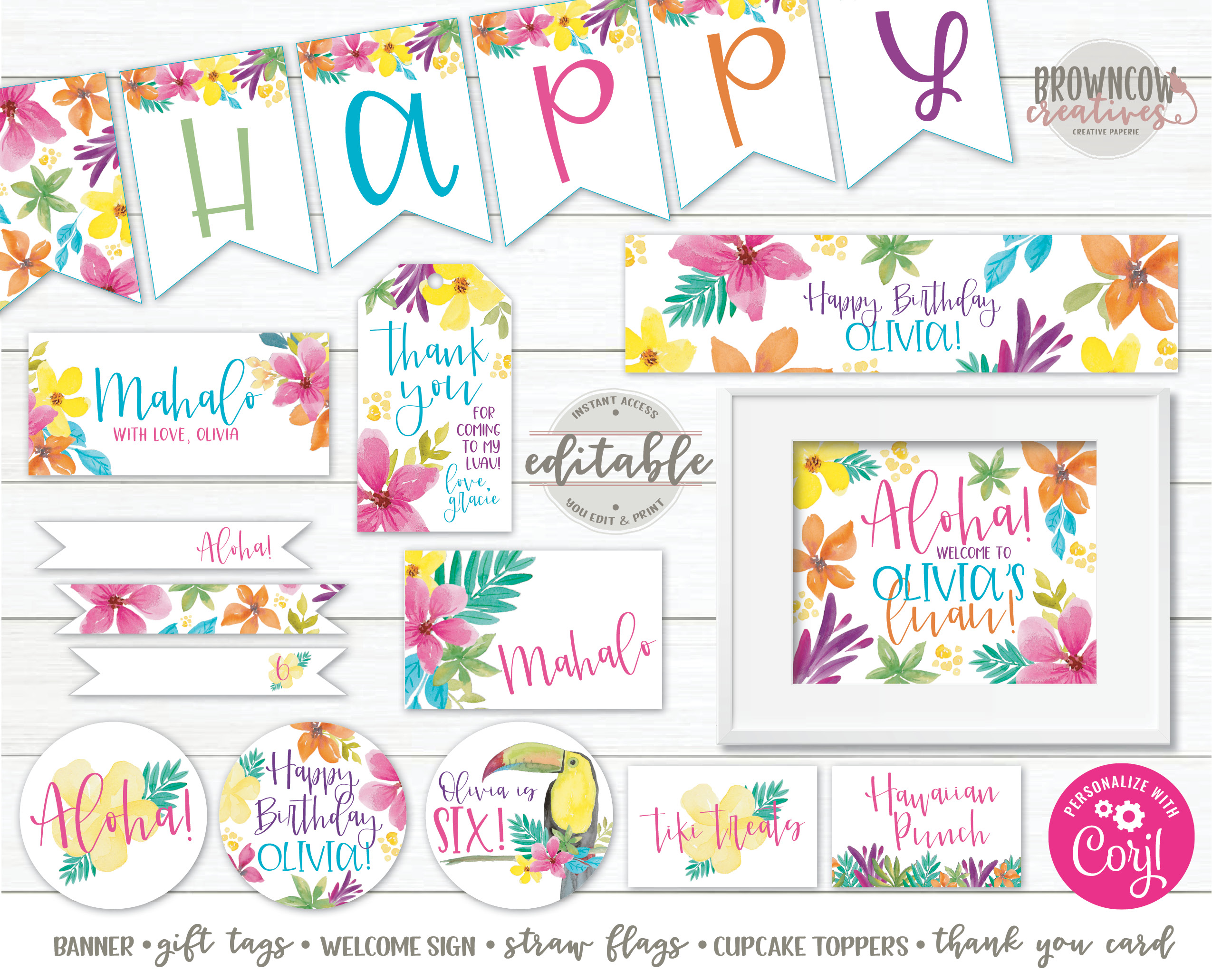 Watercolor Luau Party Package design preview