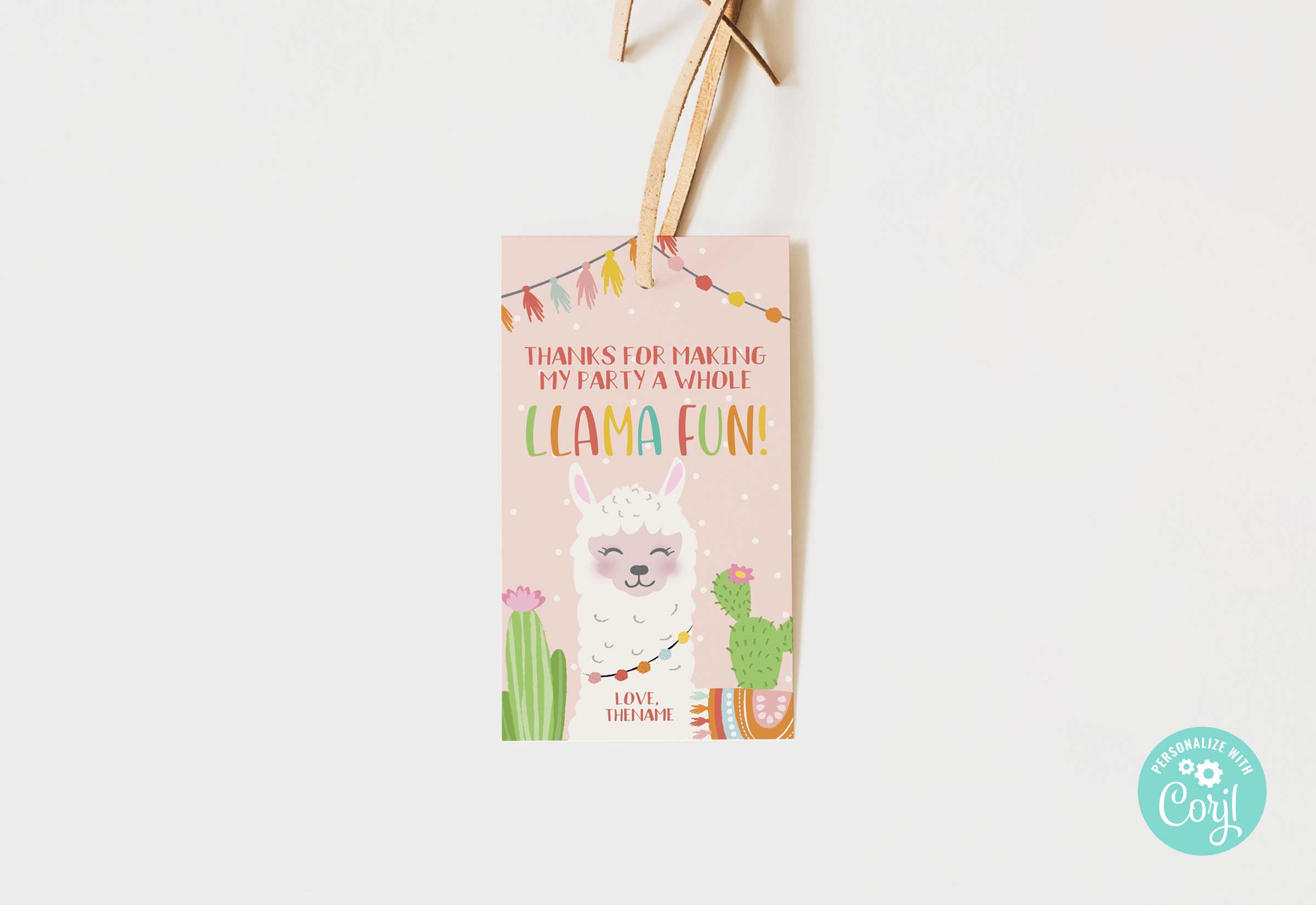 Llama Pink Thank You Tag design preview