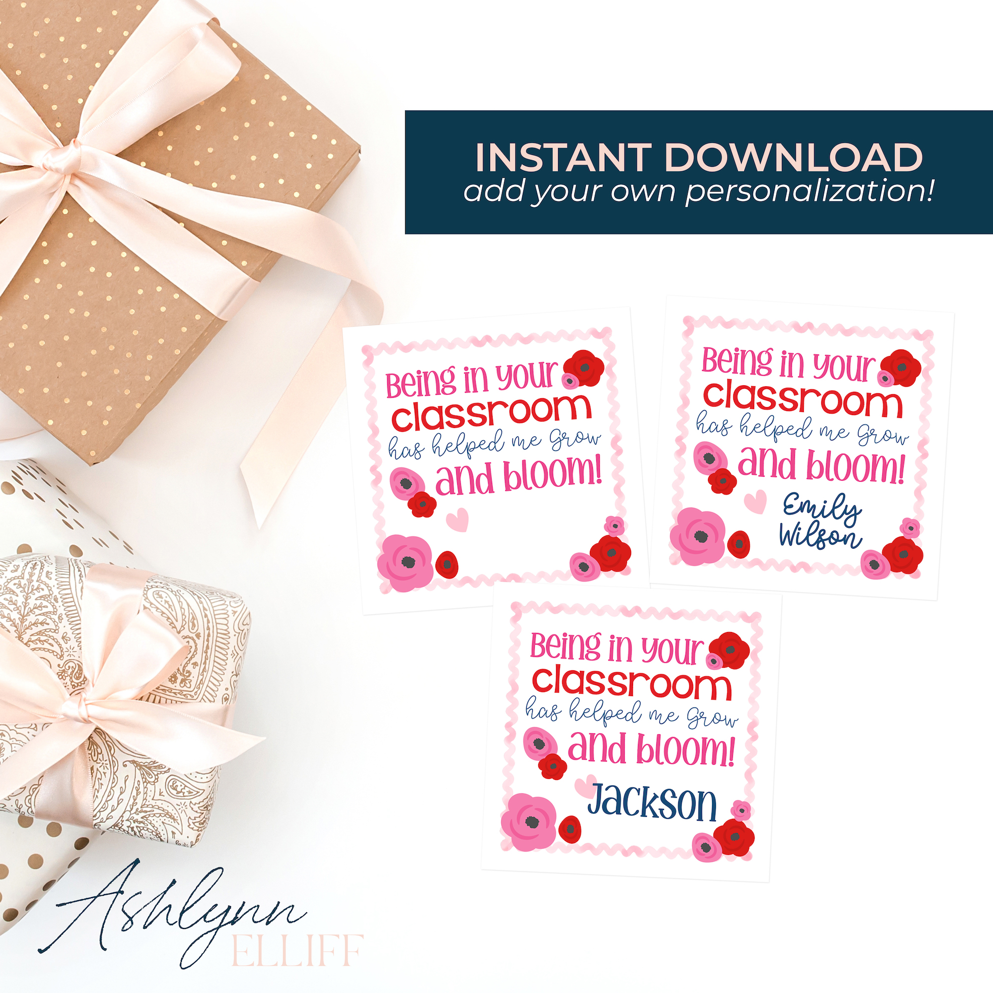 Teacher Appreciation Flower Gift Tags design preview