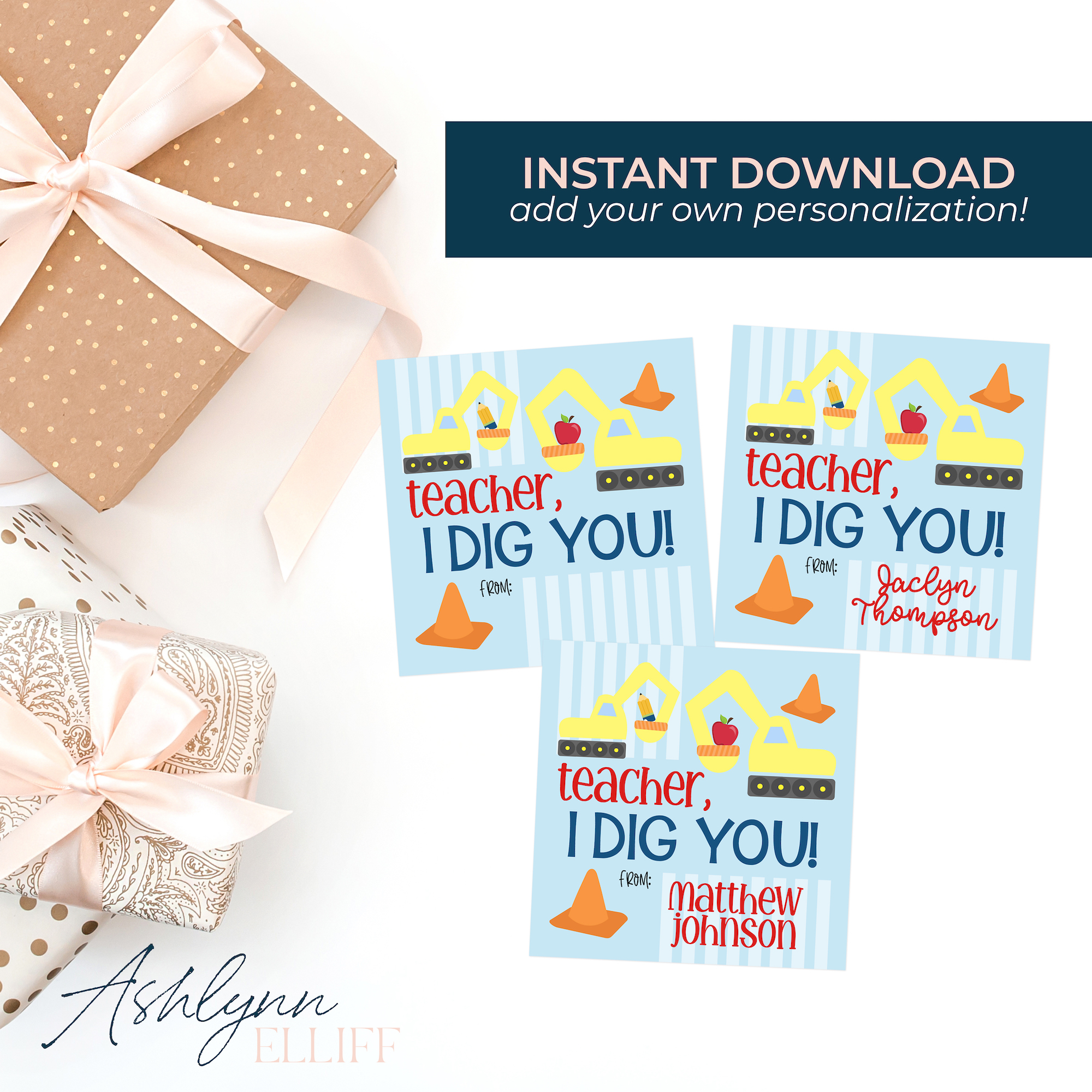 Teacher Appreciation I Dig You Gift Tags design preview