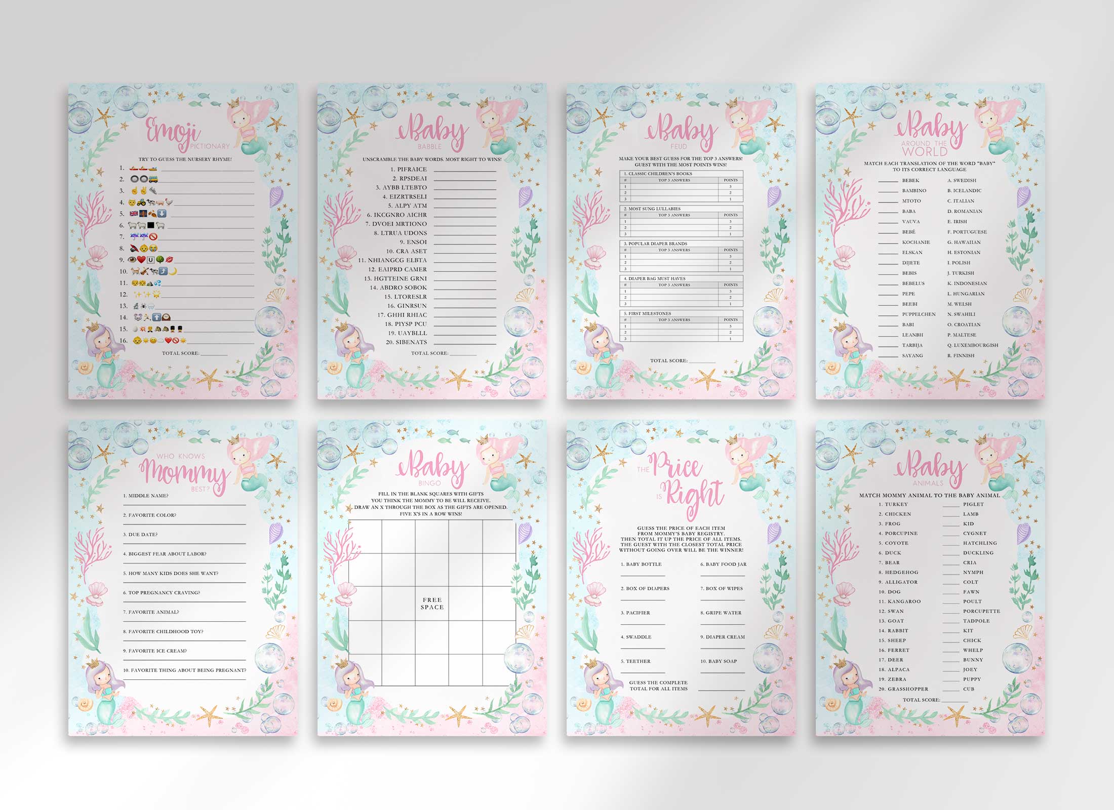Baby Shower - Mermaid - Game Bundle design preview