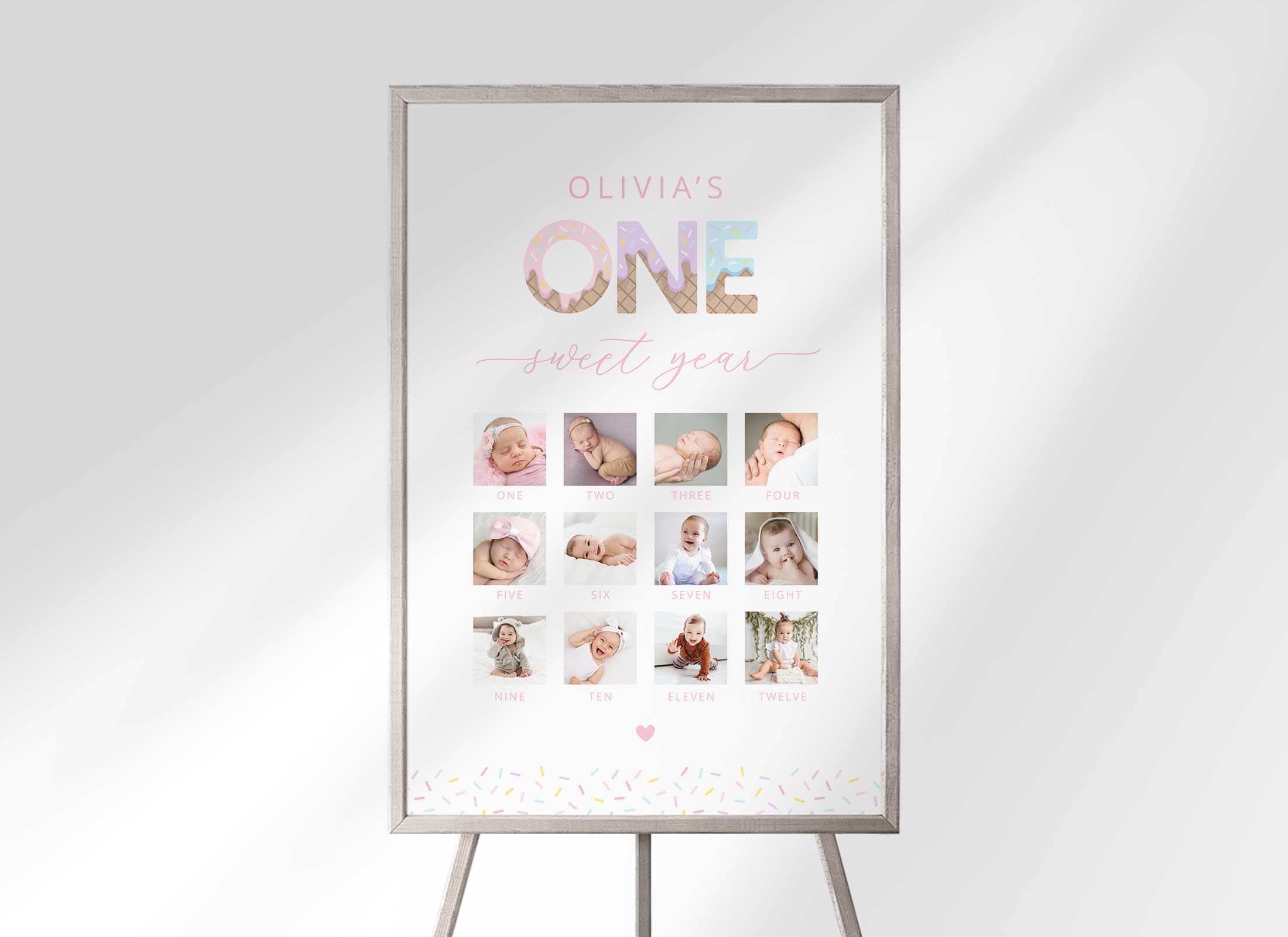 Ice Cream Birthday - Letters - Milestone Photo Chart - Pink/Blue design preview