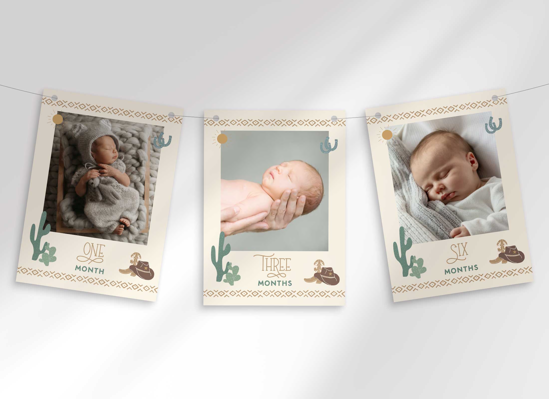 Western - Birthday - Monthly Milestone Photo Banner - Neutral design preview