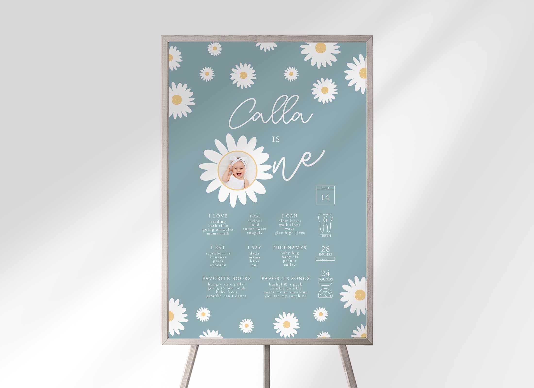 Matte Blue Daisy - Birthday - Milestone Chart with Photo design preview